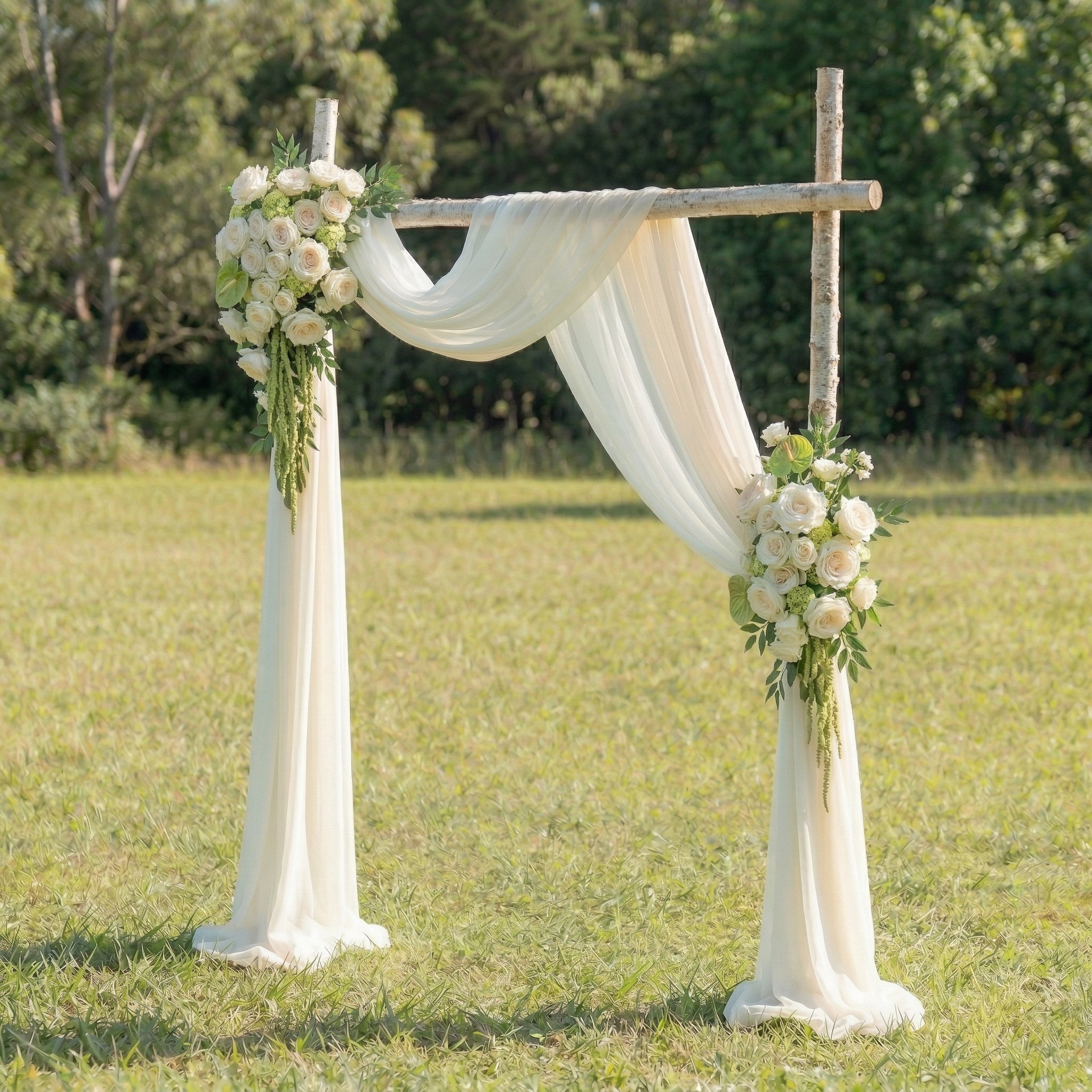 Verona White Rose & Green Leaves Swag Set Flowers Kit with Drapes for Wedding Backdrop & Party Decor