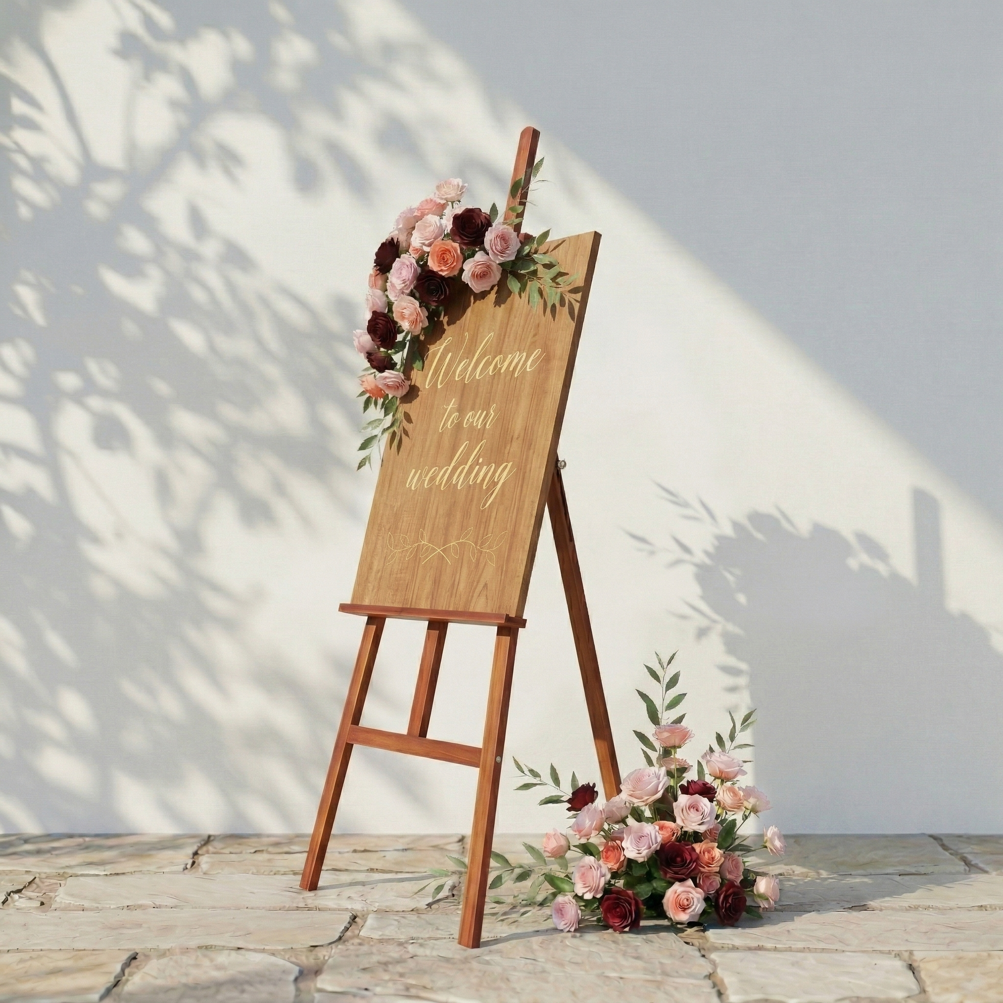 2PCS Bean Paste Color Series With Greenery Welcome Sign Flower Wedding