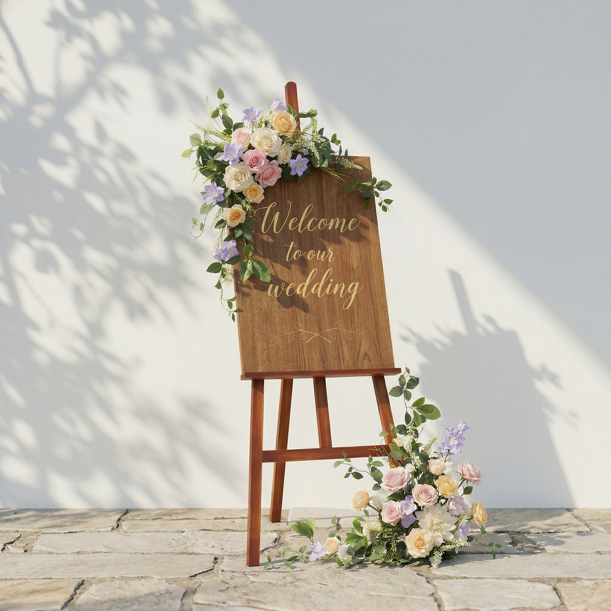 2PCS Pink White Purple Series With Greenery Welcome Sign Flower Wedding Party