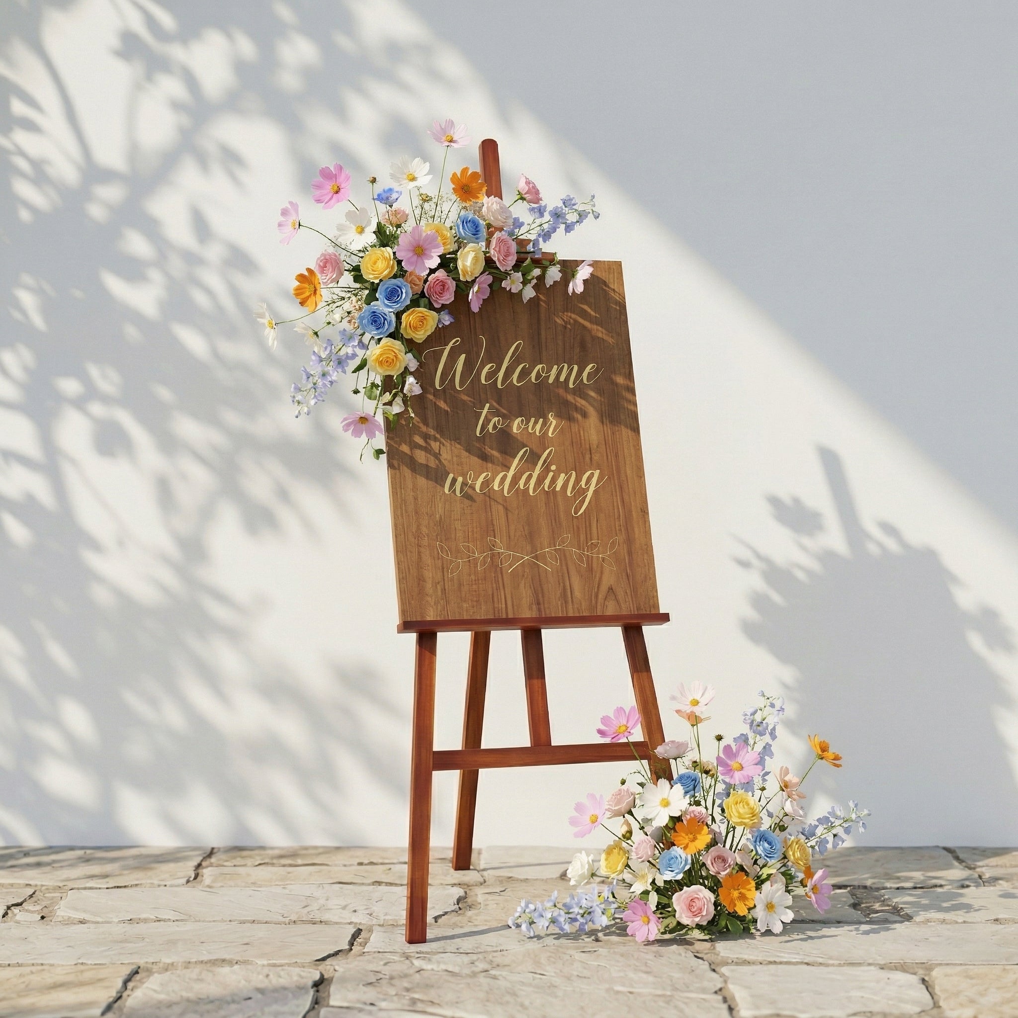 2PCS Pink Yellow Blue Series Welcome Sign Flower Wedding Event Props