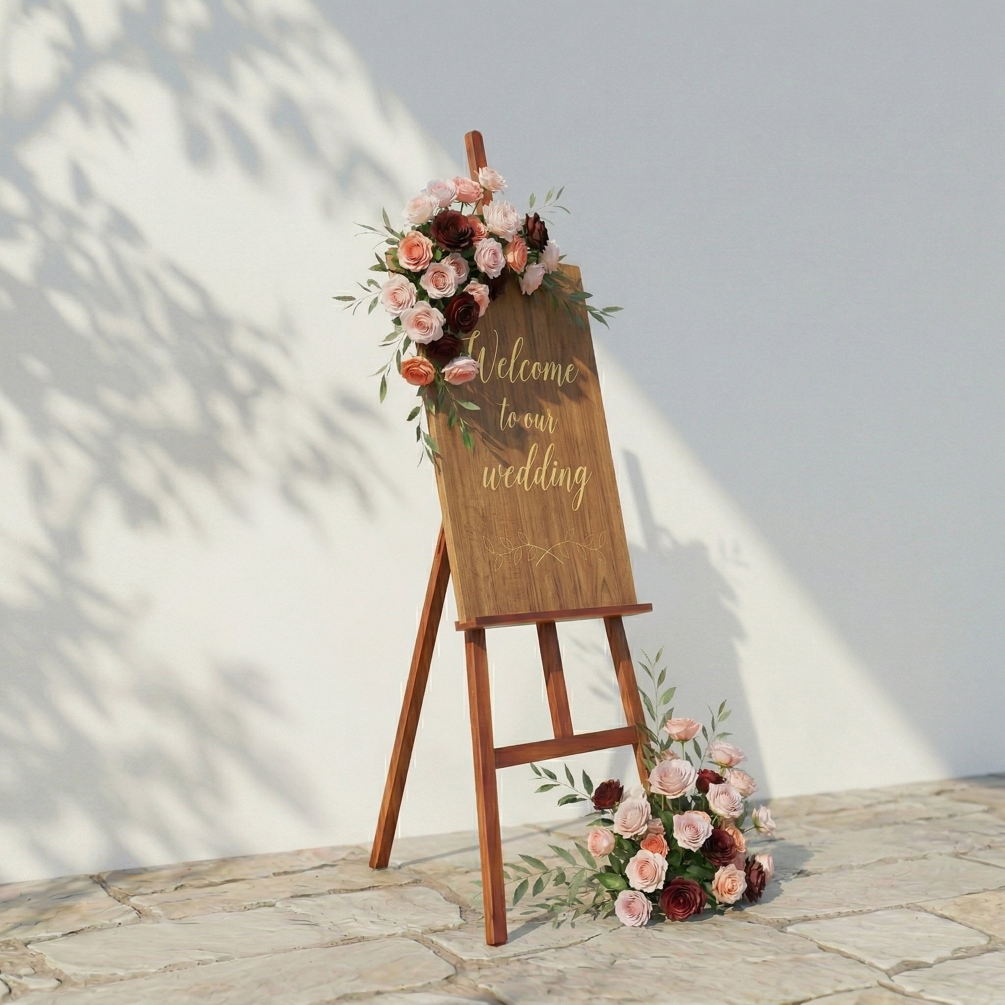 2PCS Bean Paste Color Series With Greenery Welcome Sign Flower Wedding
