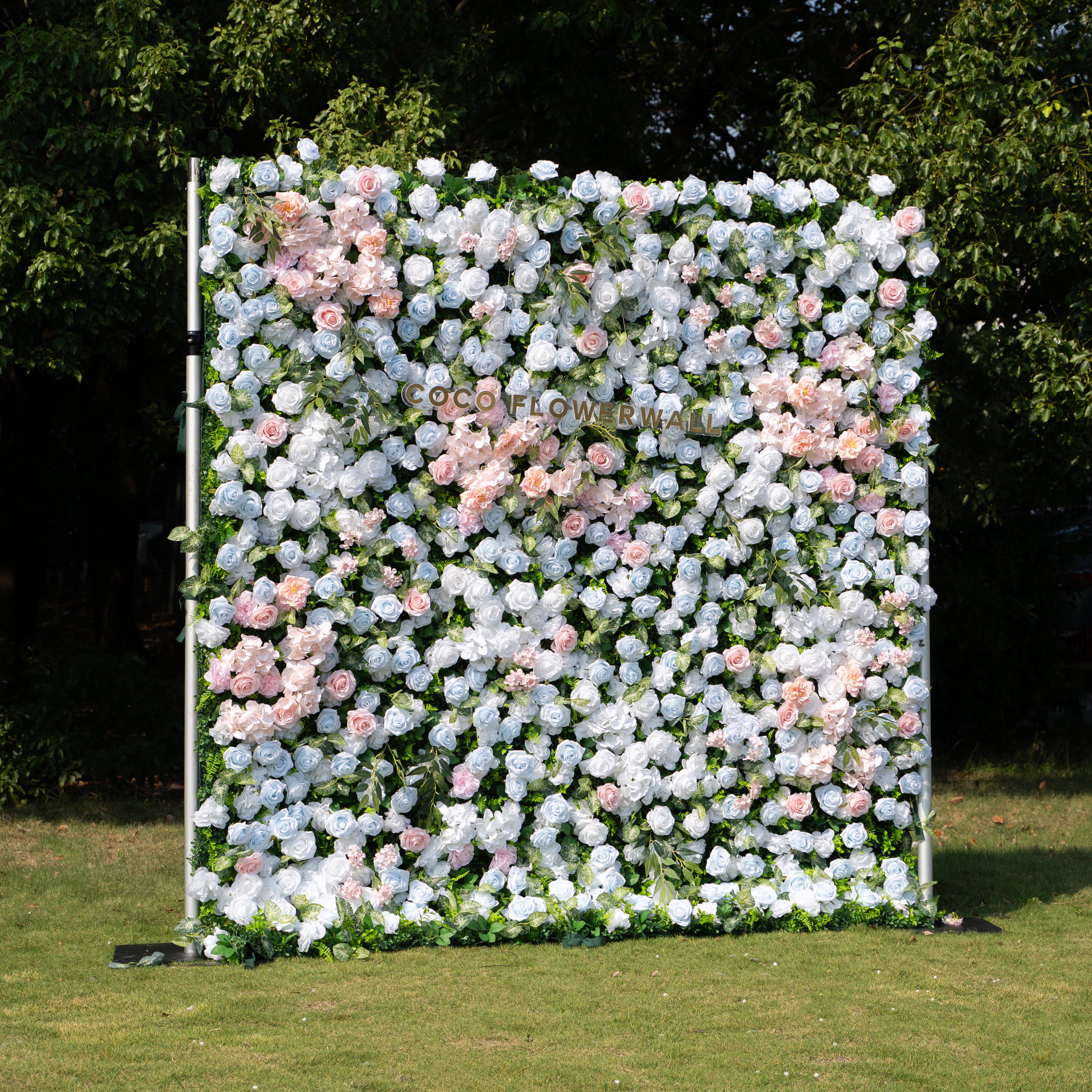 Valley 3D Artificial Flower Wall Backdrop with Zip-Up Curtain for Wedding and Birthday Party