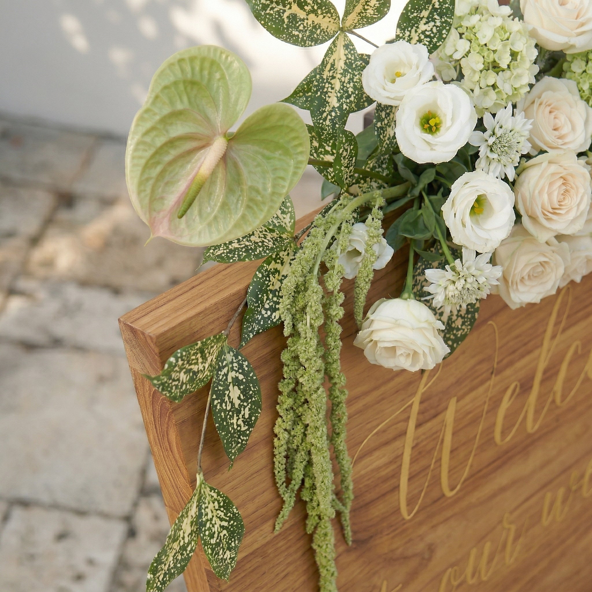 White Rose With Greenery Welcome Sign Flower Wedding Party