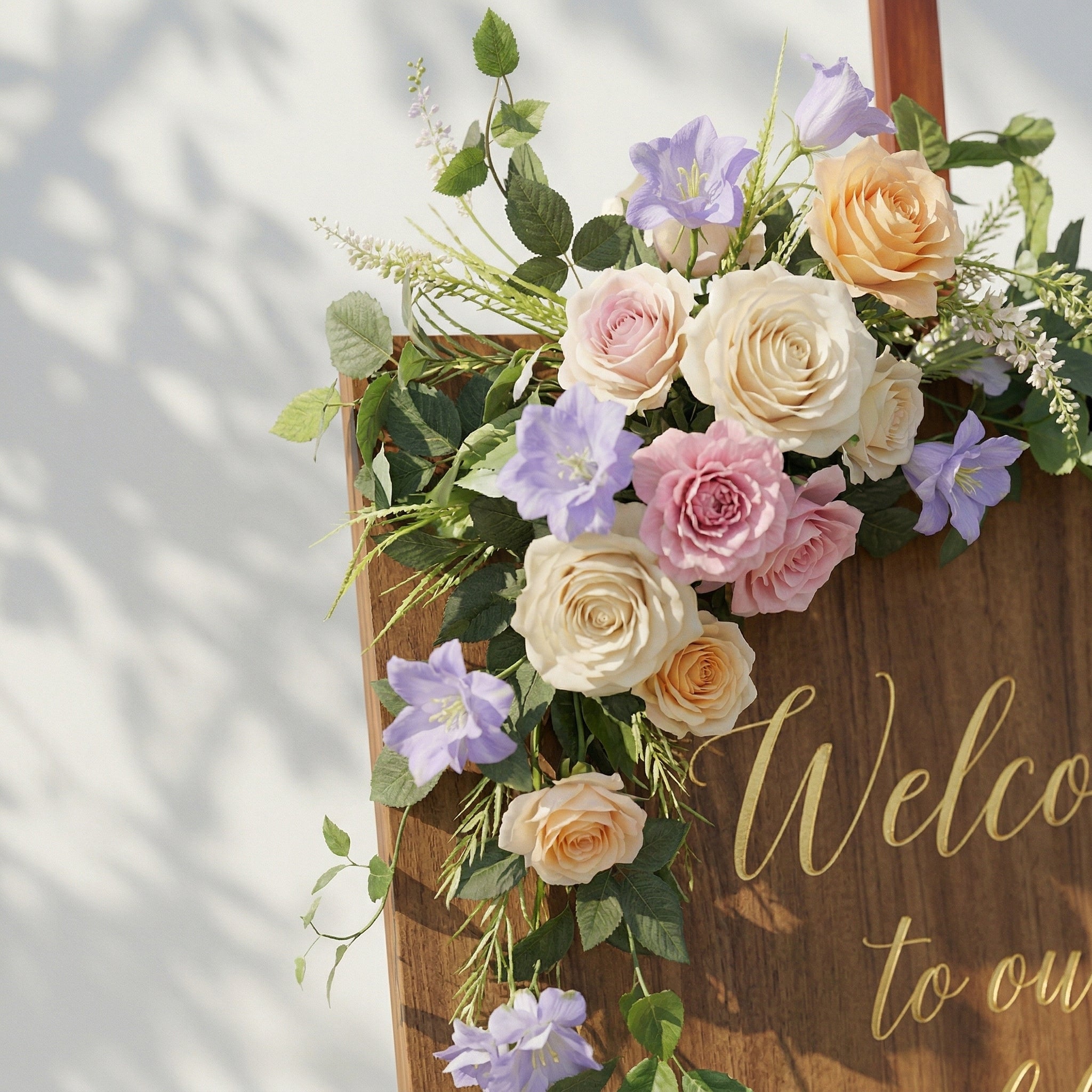 2PCS Pink White Purple Series With Greenery Welcome Sign Flower Wedding Party