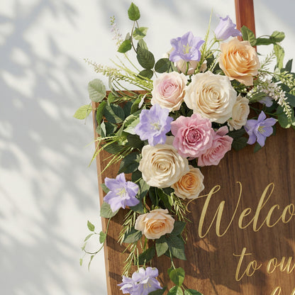 2PCS Pink White Purple Series With Greenery Welcome Sign Flower Wedding Party