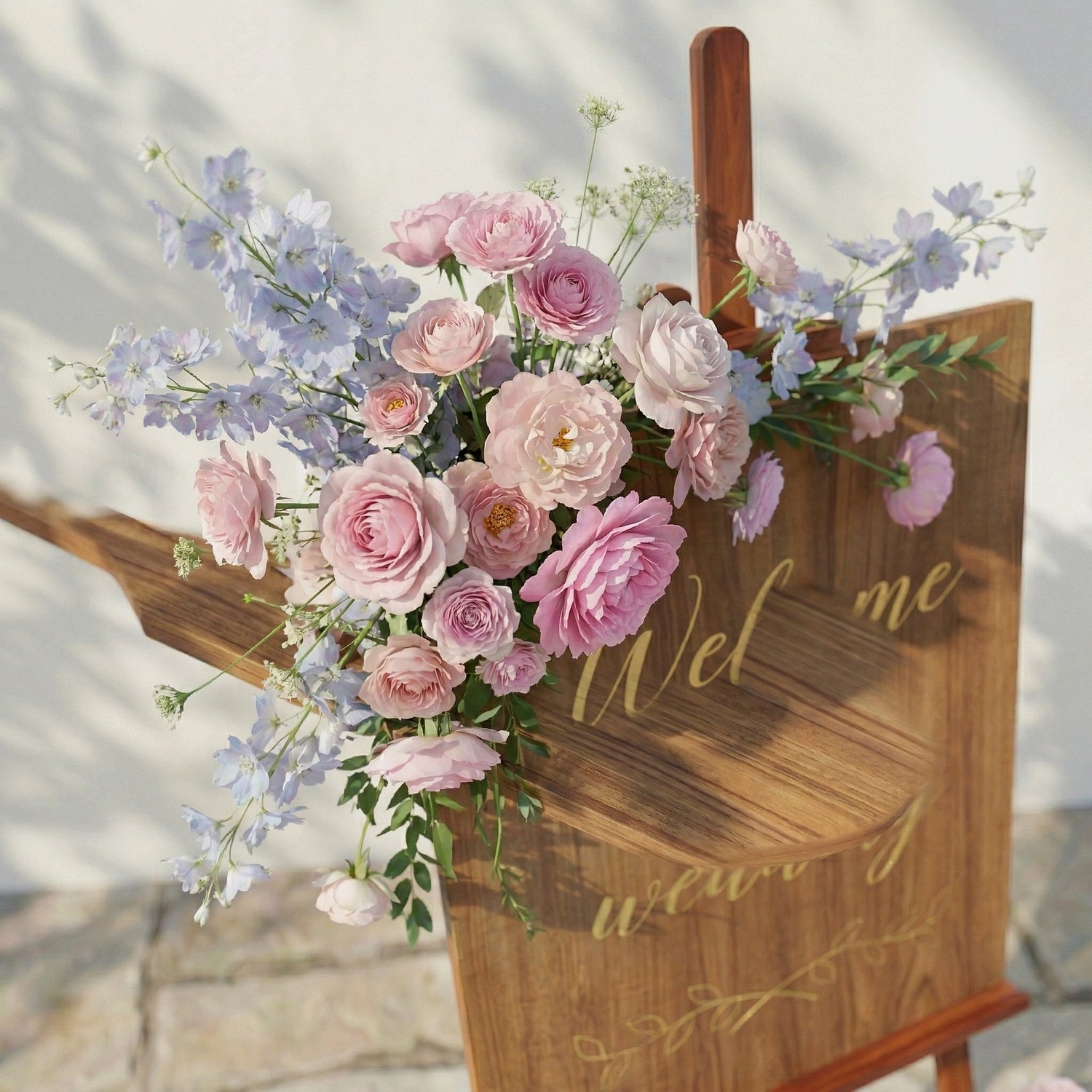 2PCS Chic Pink Blue Series Welcome Sign Flower Wedding Event Props