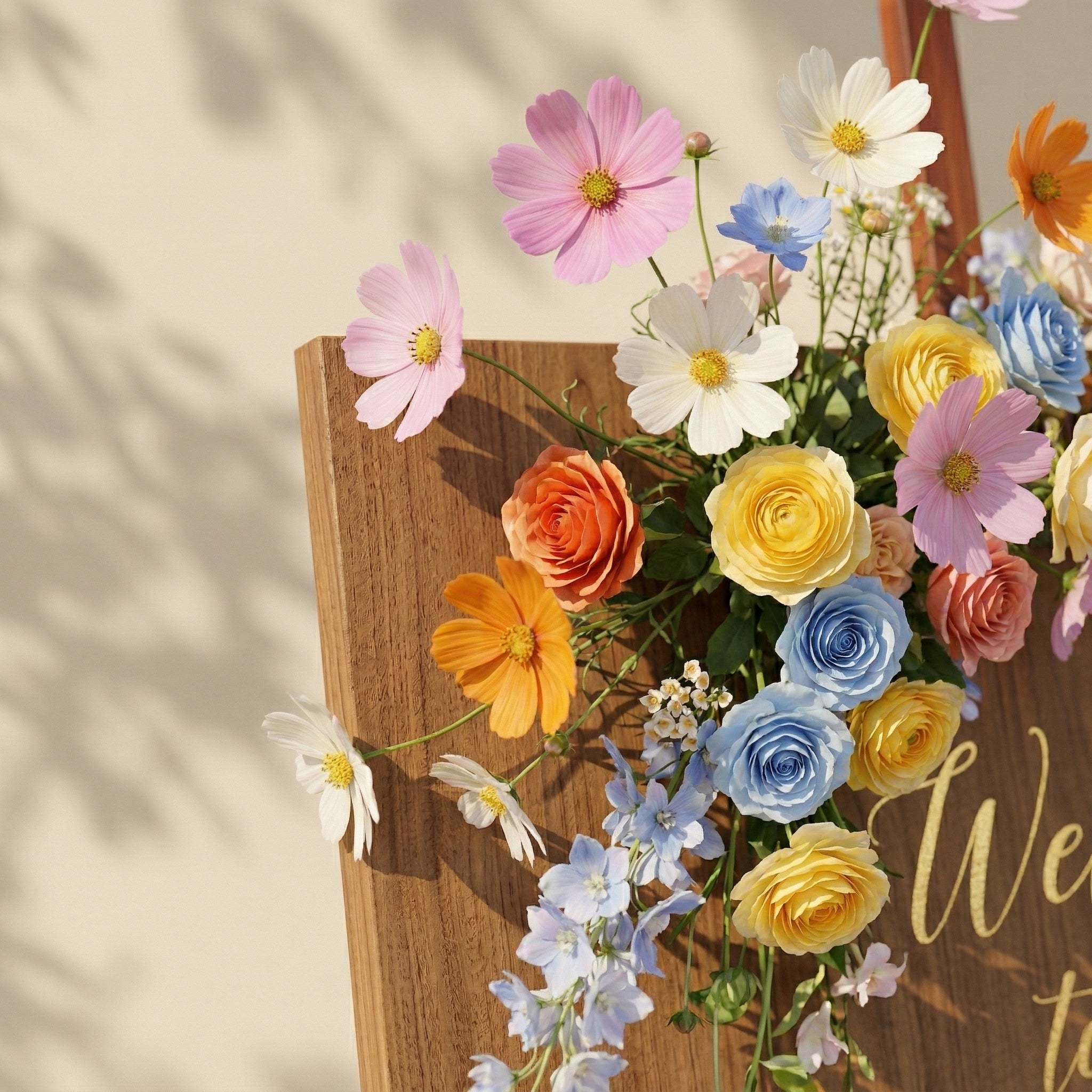 2PCS Pink Yellow Blue Series Welcome Sign Flower Wedding Event Props