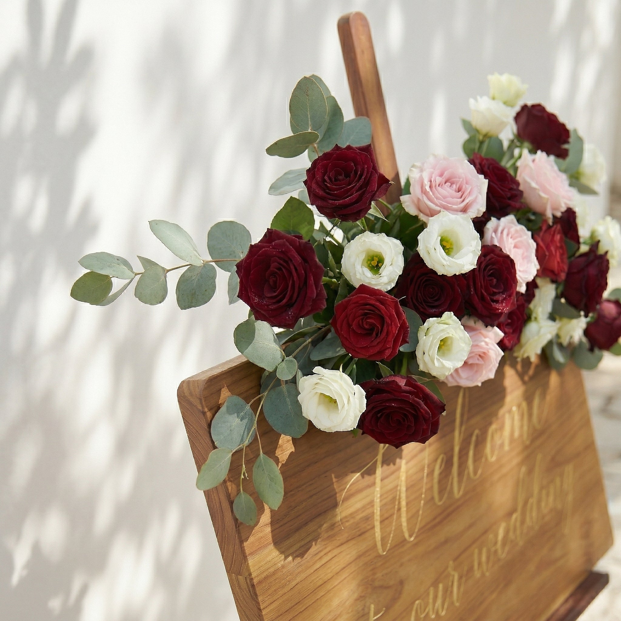 Red Pink White Rose &amp; Greenery Welcome Sign Flowers Wedding Entryway Decor Props