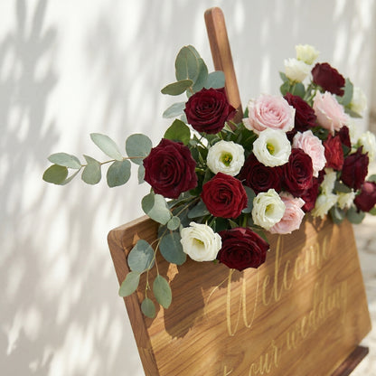 Red Pink White Rose &amp; Greenery Welcome Sign Flowers Wedding Entryway Decor Props
