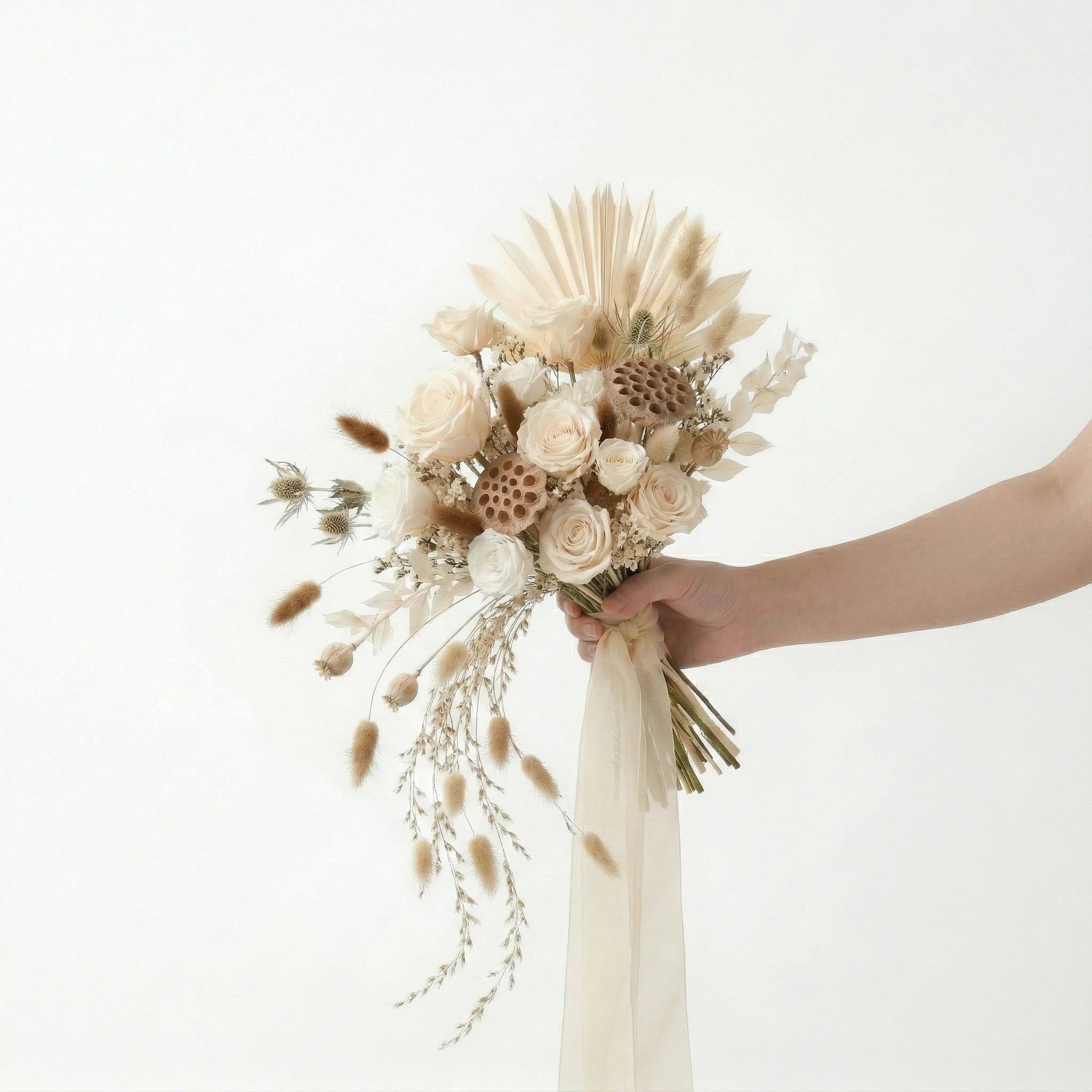 Champagne Rose &amp; Feathers Artificial Bridal Bouquet Weddings Anniversary Party Supplies