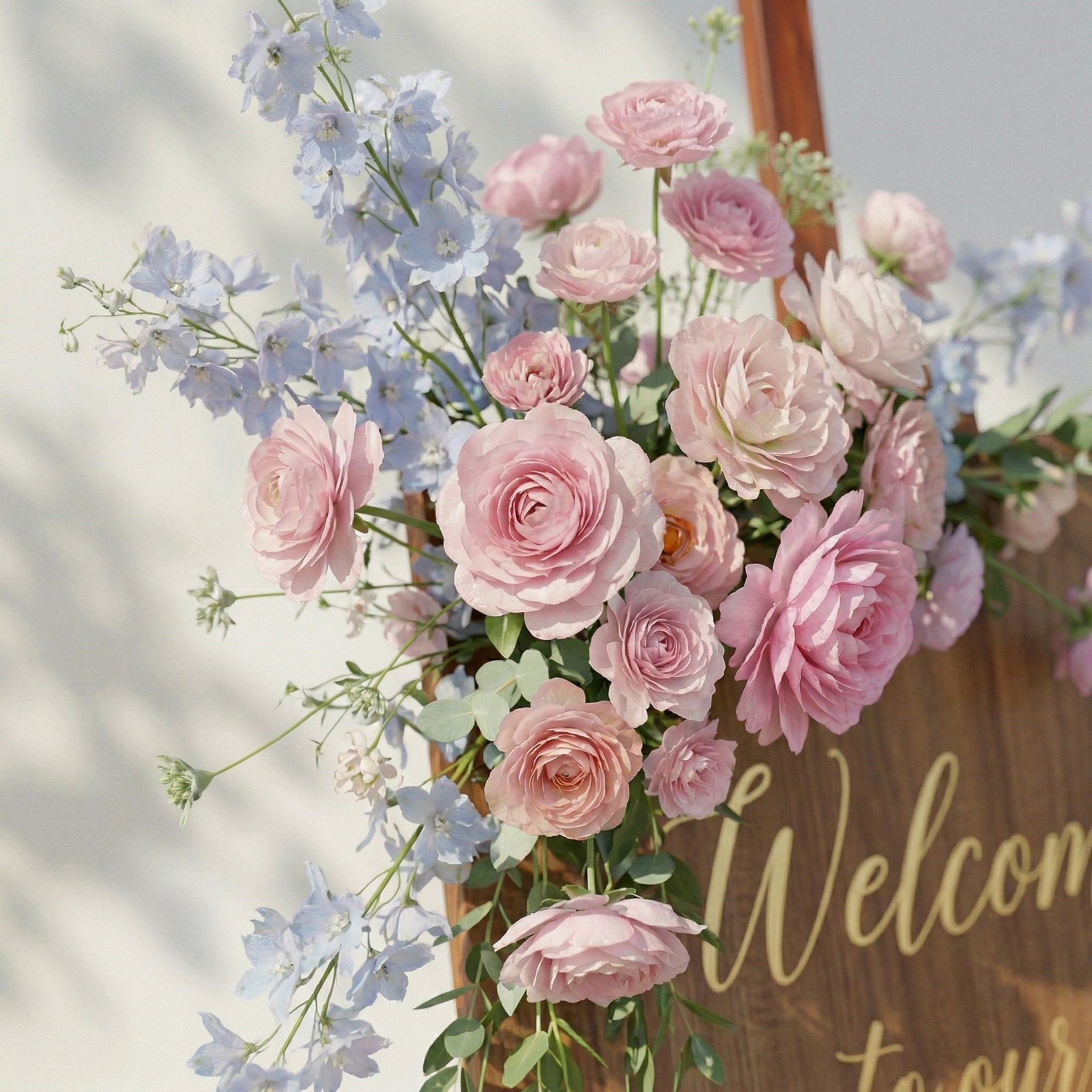 2PCS Chic Pink Blue Series Welcome Sign Flower Wedding Event Props