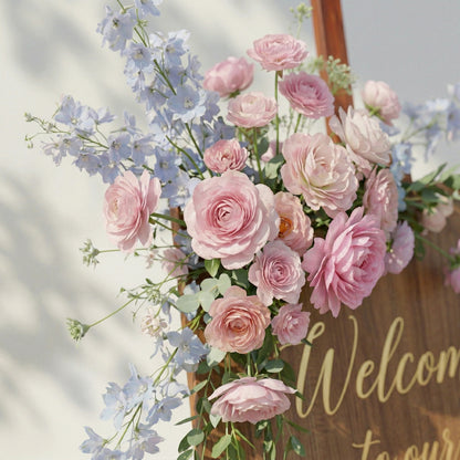 2PCS Chic Pink Blue Series Welcome Sign Flower Wedding Event Props