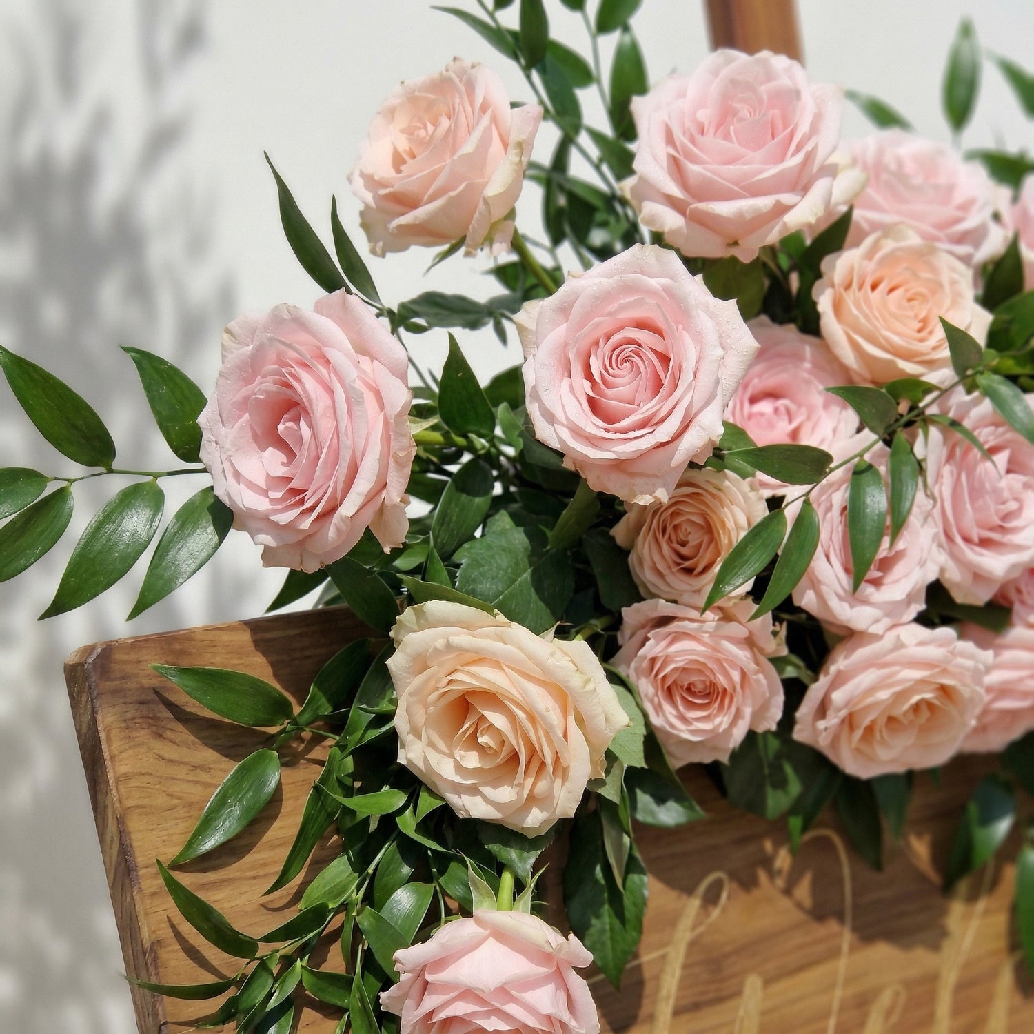 Pink Rose &amp; Greenery Welcome Sign Flowers Wedding Entryway Decor Props