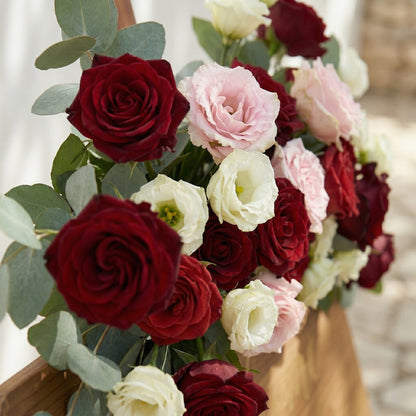 Red Pink White Rose &amp; Greenery Welcome Sign Flowers Wedding Entryway Decor Props