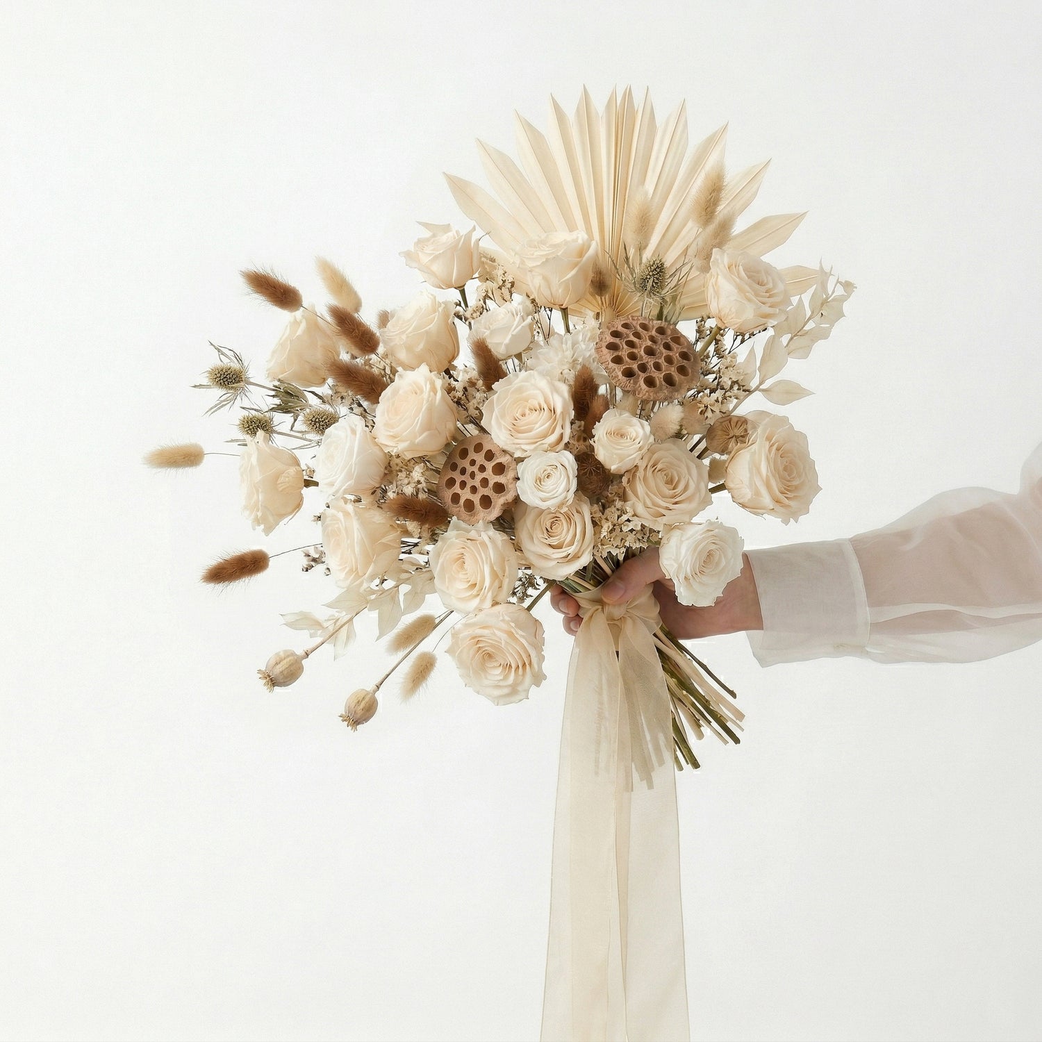 Champagne Rose &amp; Feathers Artificial Bridal Bouquet Weddings Anniversary Party Supplies