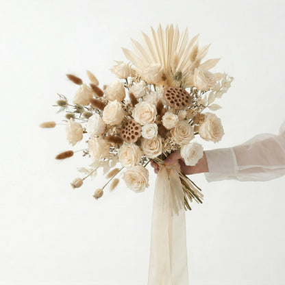 Champagne Rose &amp; Feathers Artificial Bridal Bouquet Weddings Anniversary Party Supplies