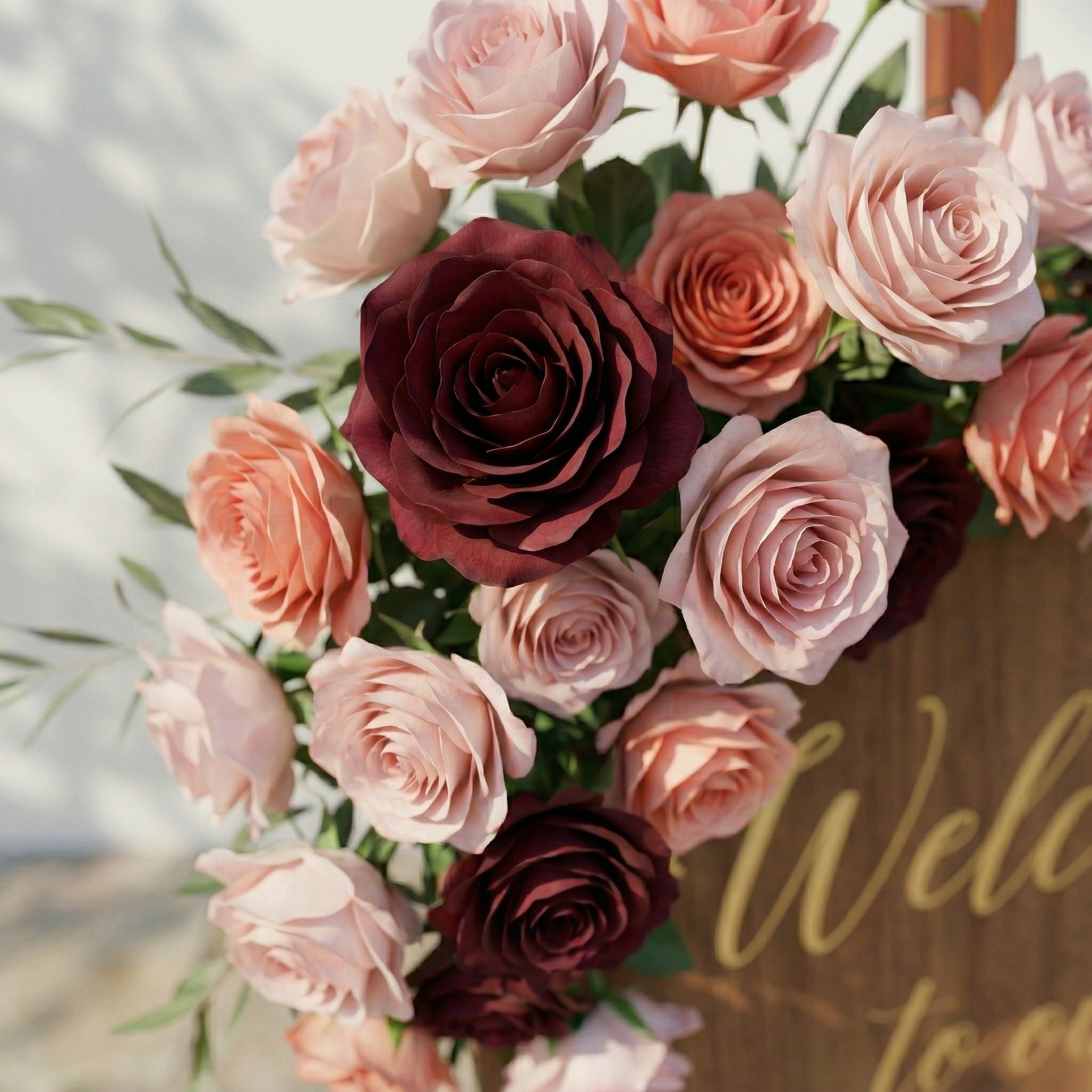 2PCS Bean Paste Color Series With Greenery Welcome Sign Flower Wedding