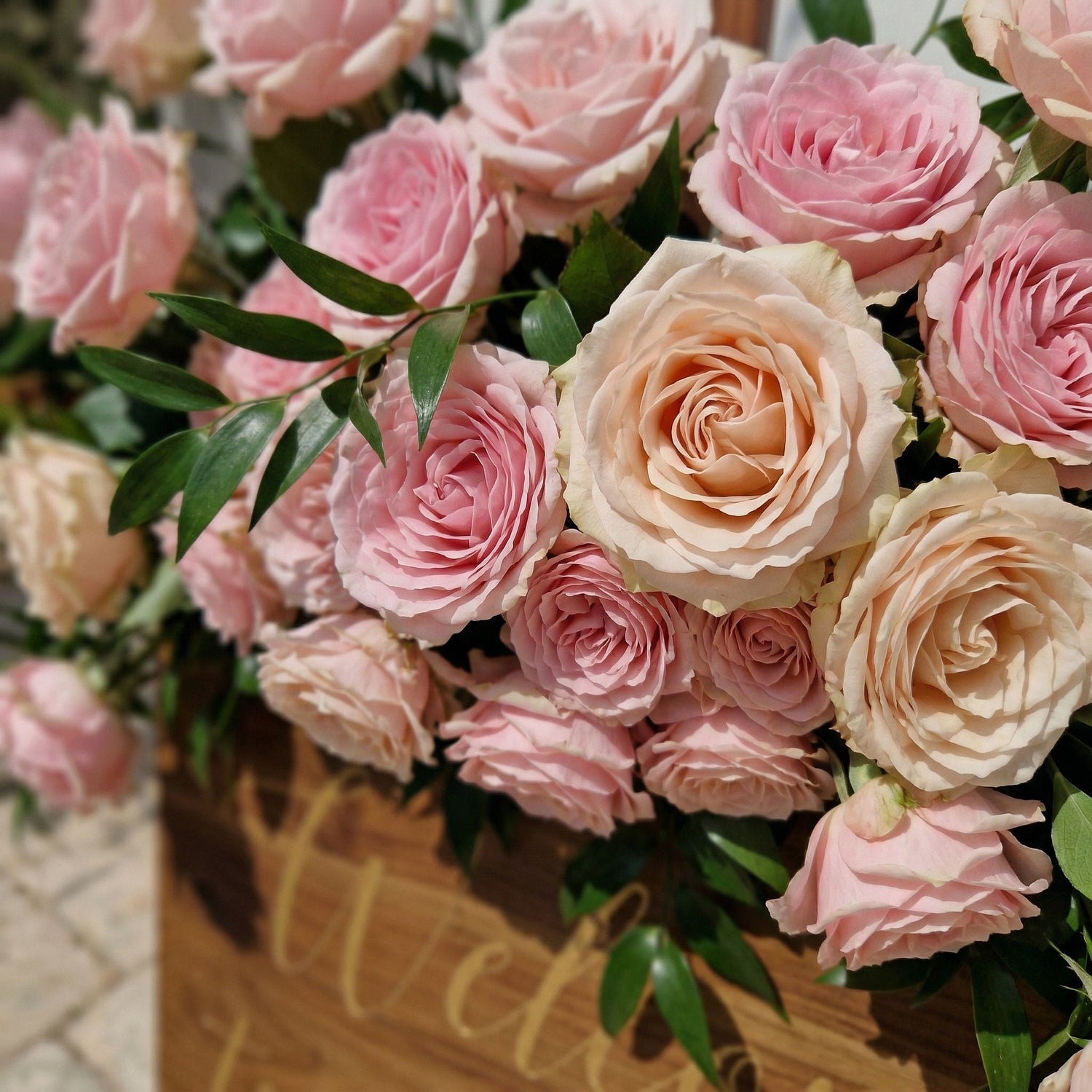 Pink Rose &amp; Greenery Welcome Sign Flowers Wedding Entryway Decor Props
