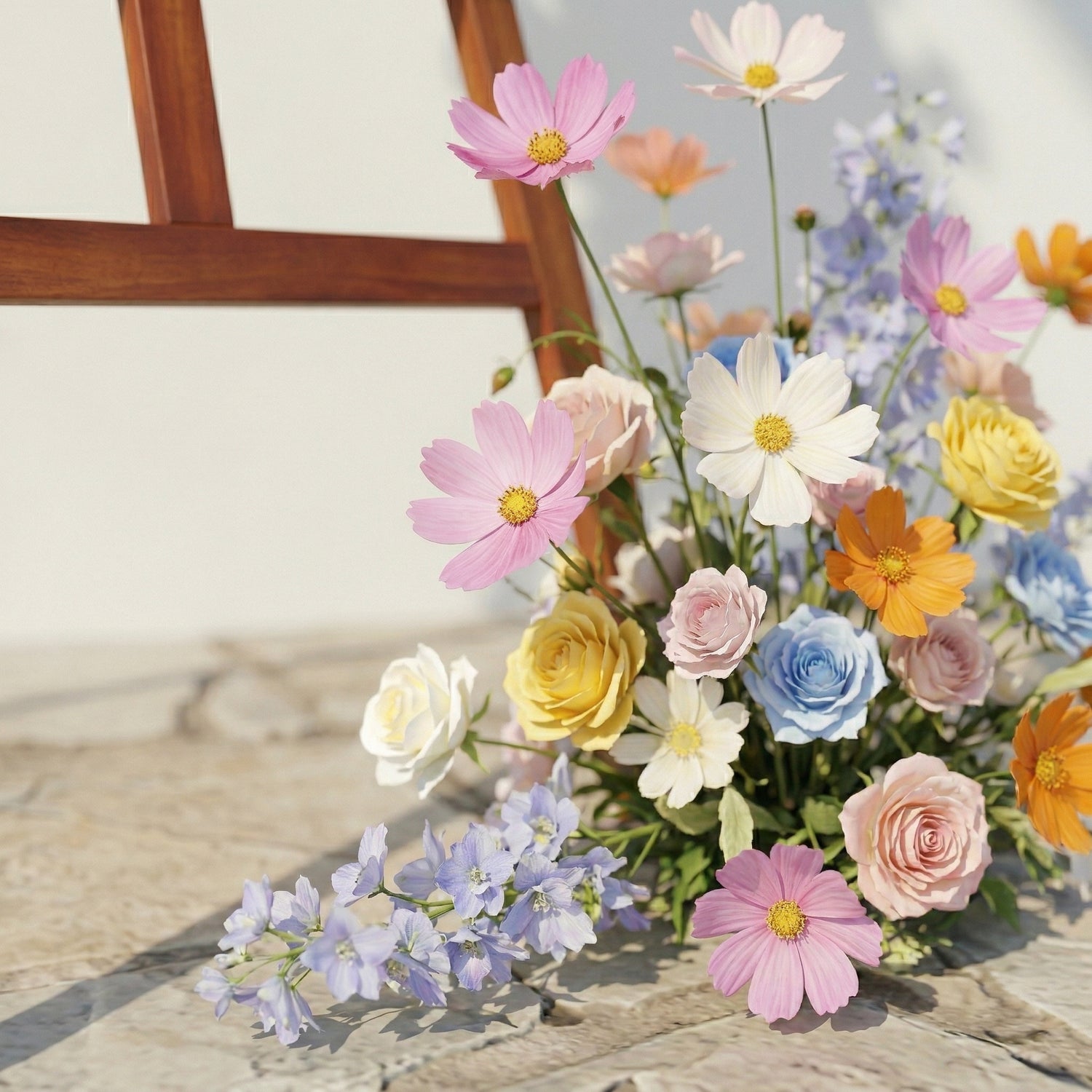2PCS Pink Yellow Blue Series Welcome Sign Flower Wedding Event Props