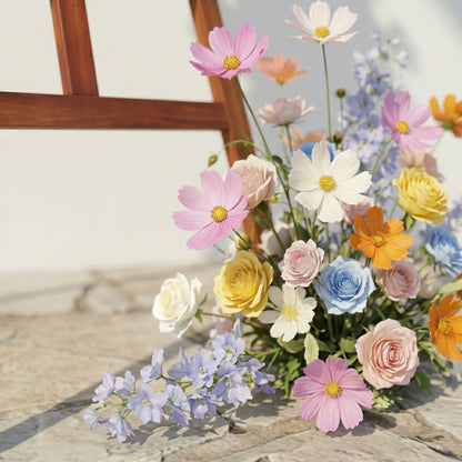 2PCS Pink Yellow Blue Series Welcome Sign Flower Wedding Event Props