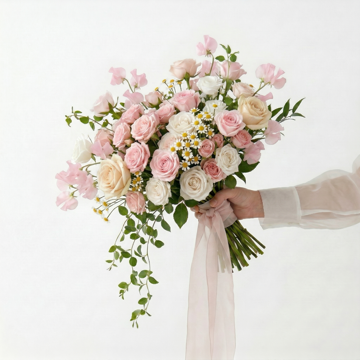 Free-Form Bridal Bouquet in Blush &amp; Daisy