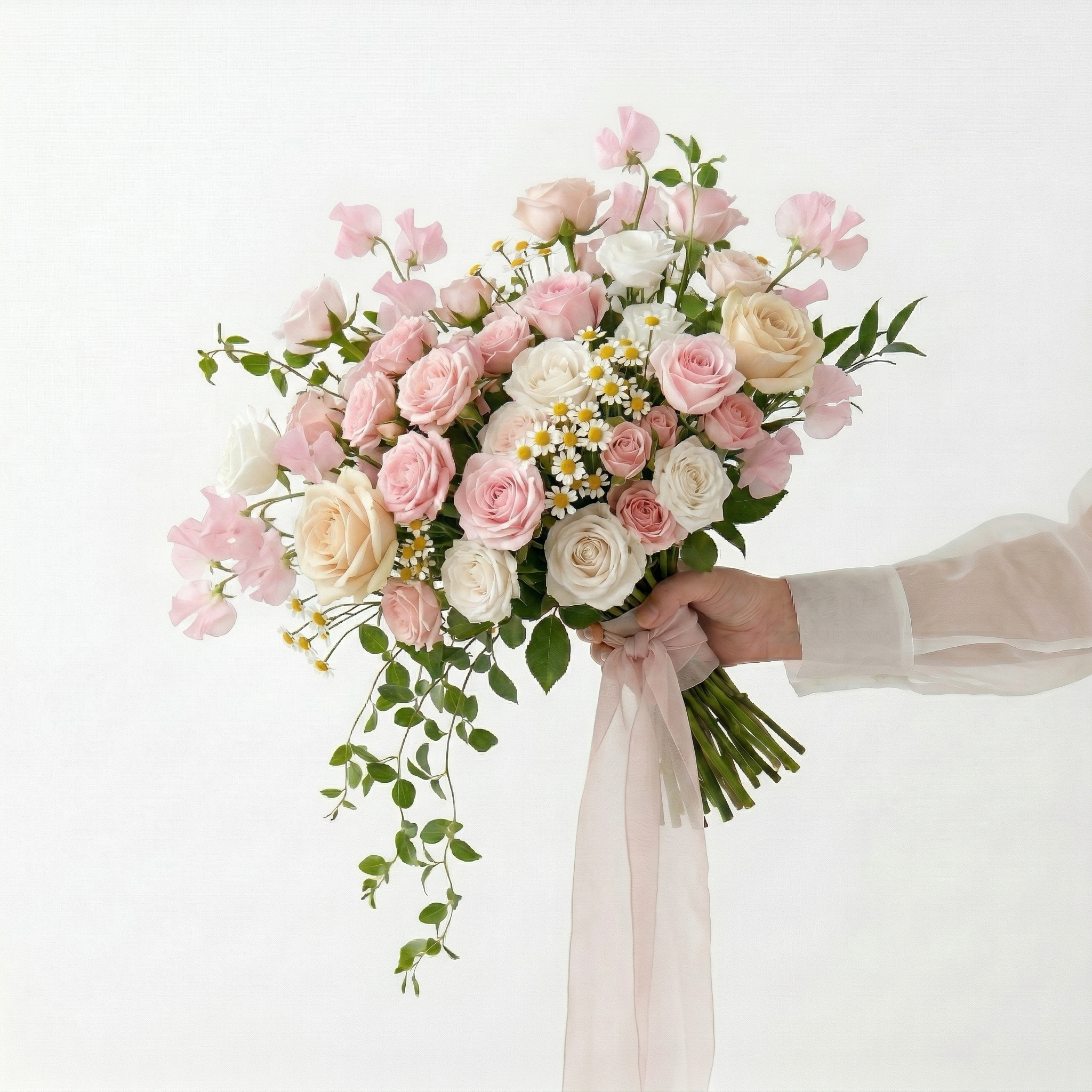 Free-Form Bridal Bouquet in Blush &amp; Daisy