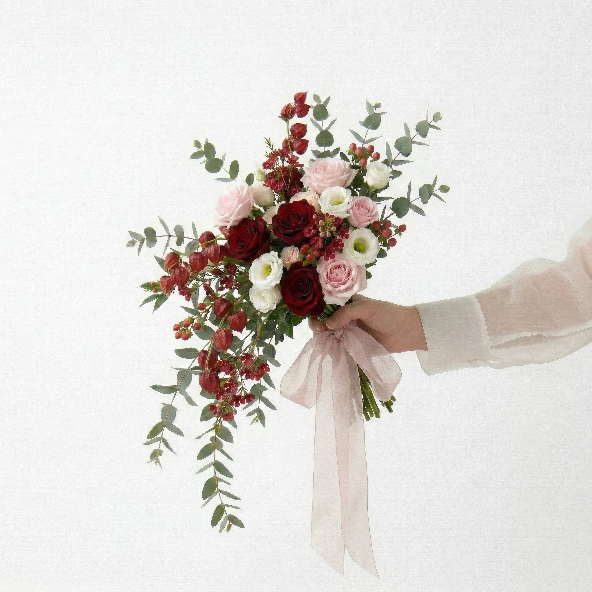 Red Pink White Artificial Rose Bride Bouquet Romantic Wedding Ceremony Party Props