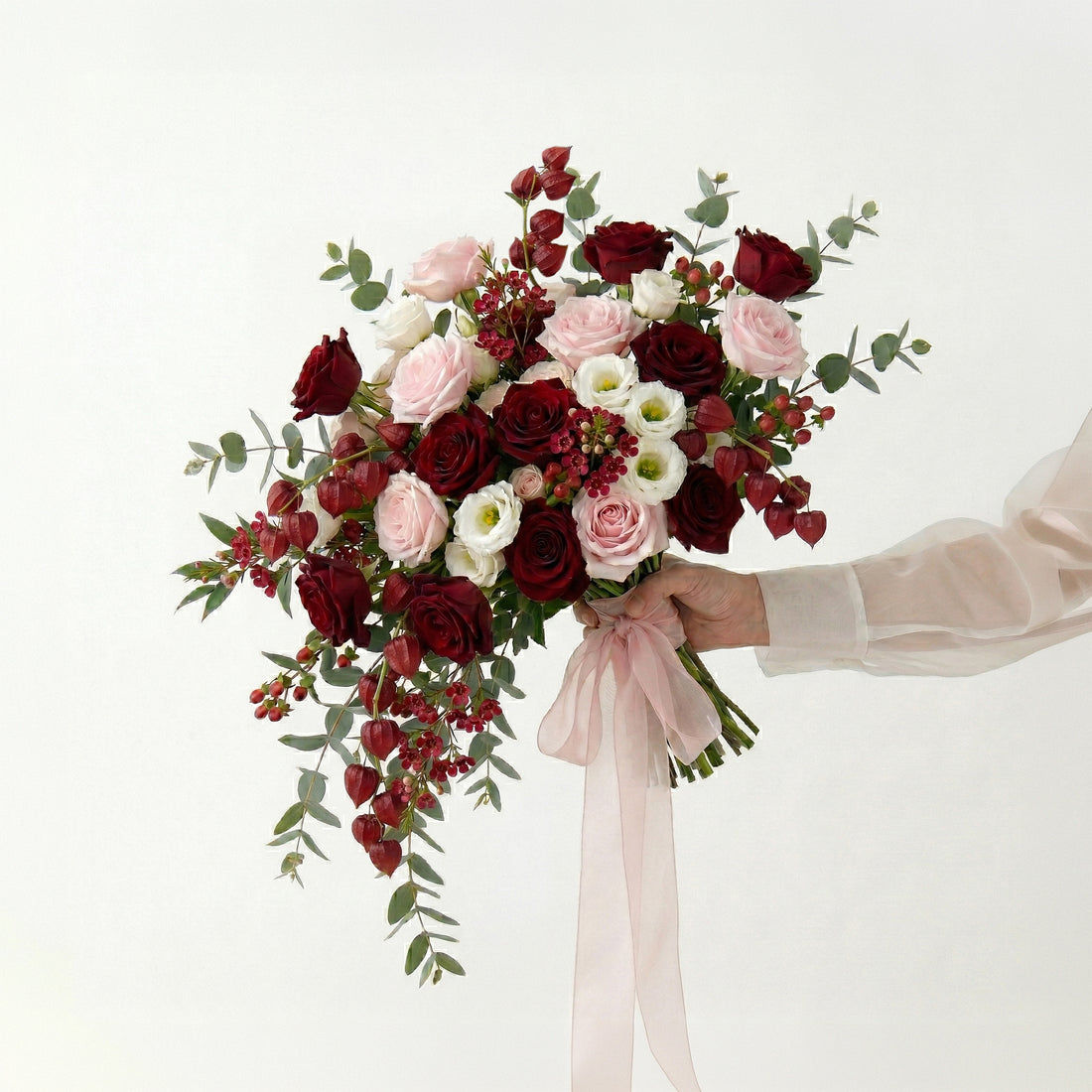 Red Pink White Artificial Rose Bride Bouquet Romantic Wedding Ceremony Party Props