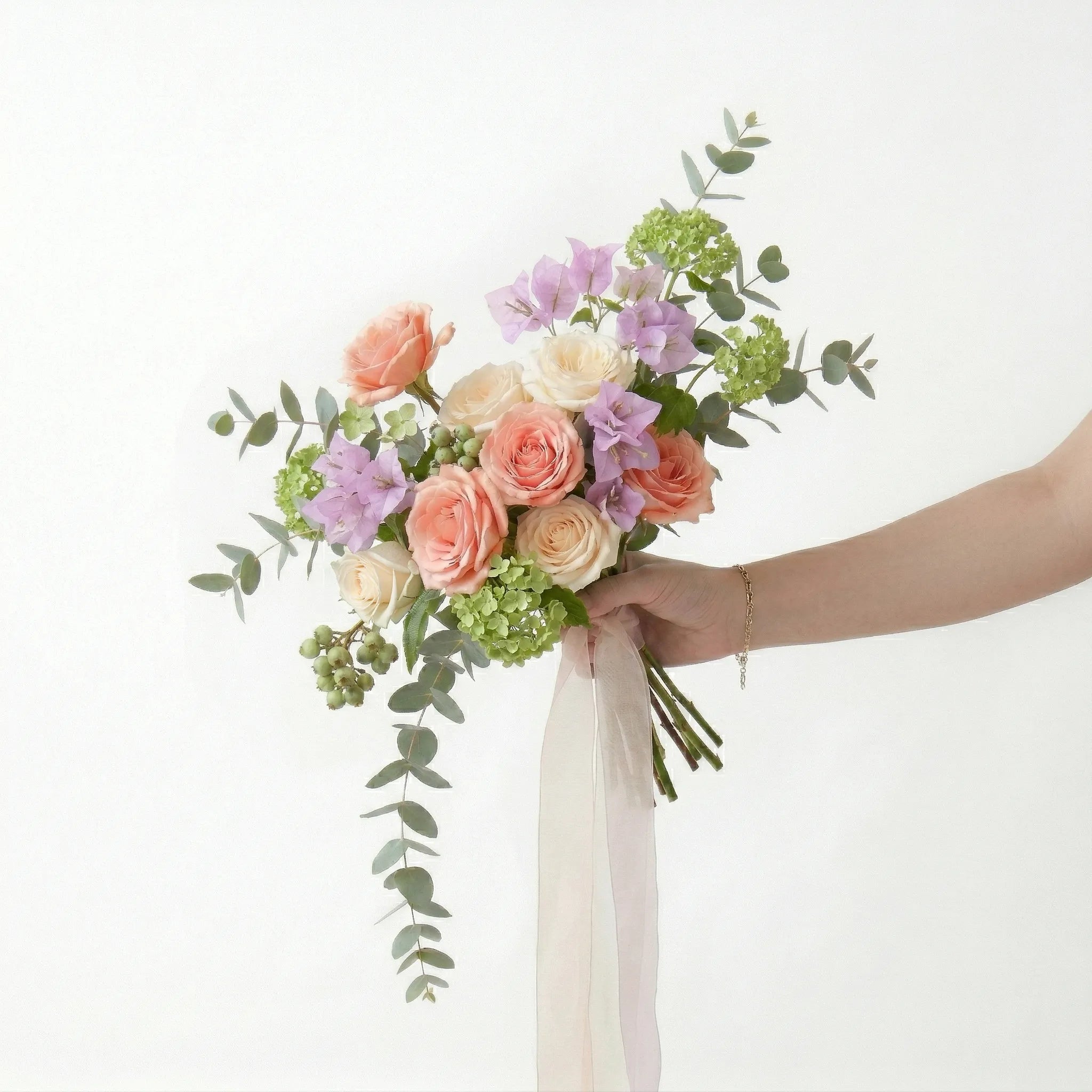 Champagne Orange Purple Artificial Rose Bride Bouquet Romantic Wedding Ceremony Party Props