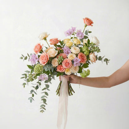 Champagne Orange Purple Artificial Rose Bride Bouquet Romantic Wedding Ceremony Party Props