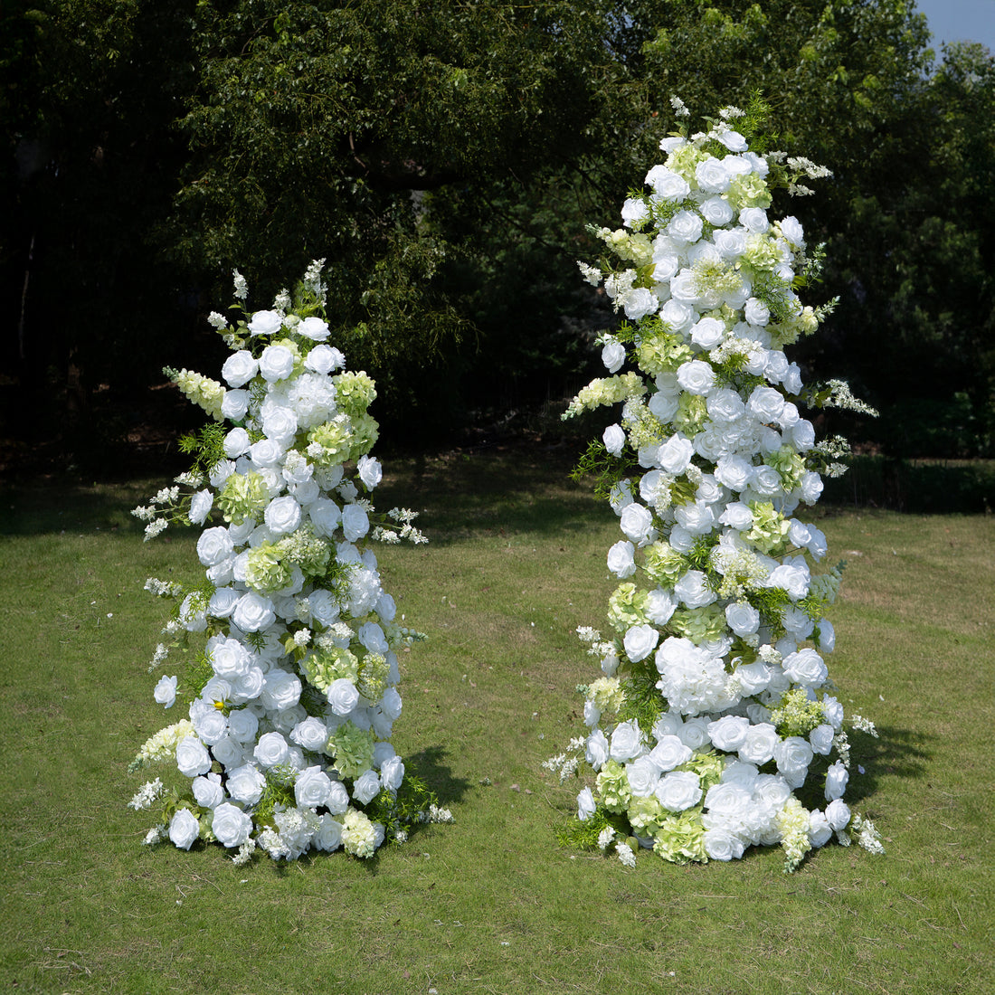 Alba Green &amp; White Artificial Flower Pillar Wedding Arch KT Board Decor Floral Arrangement