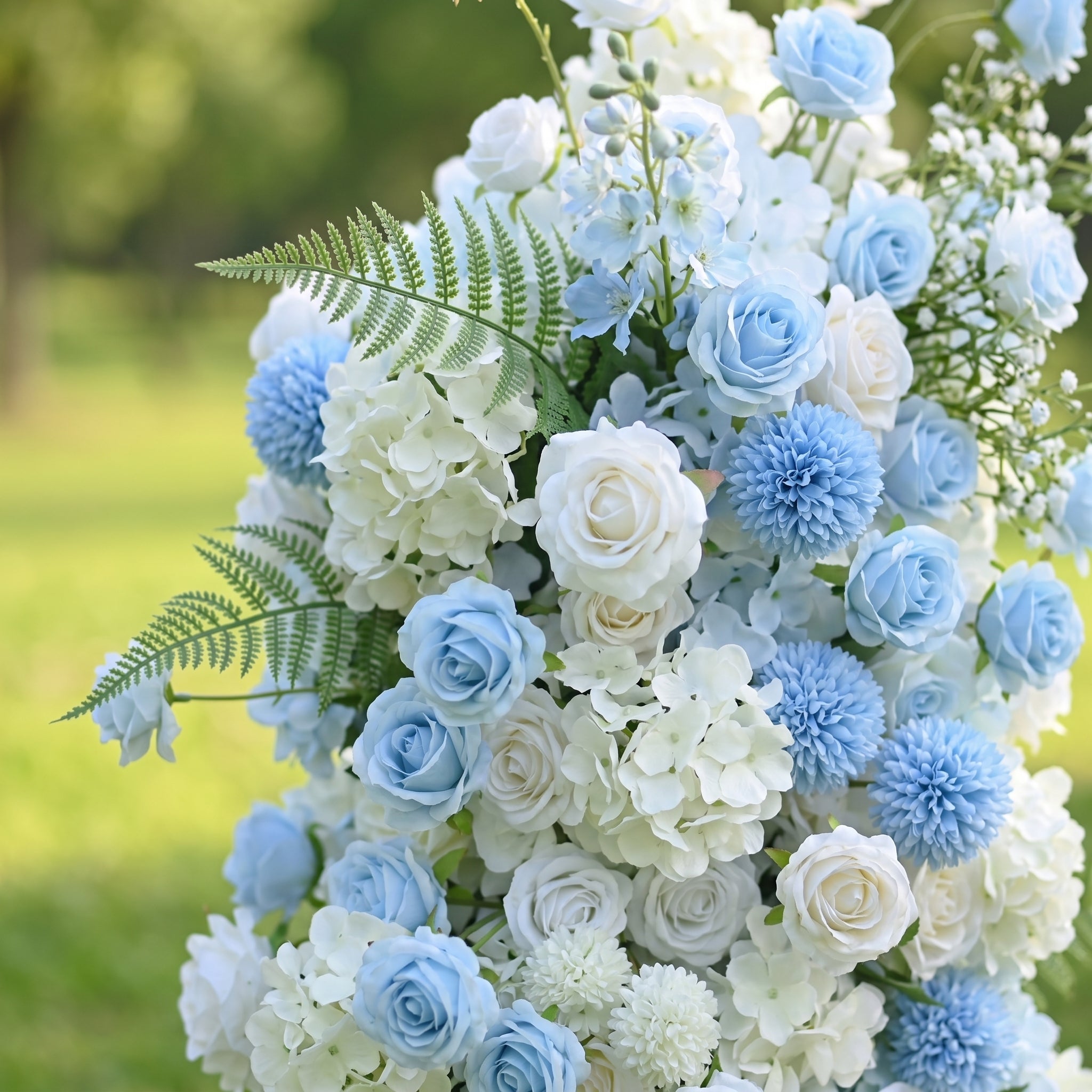 Amarora 3D Blue &amp; White Artificial Flower Pillar Wedding Backdrop Arch KT Board Decor Floral Arrangement