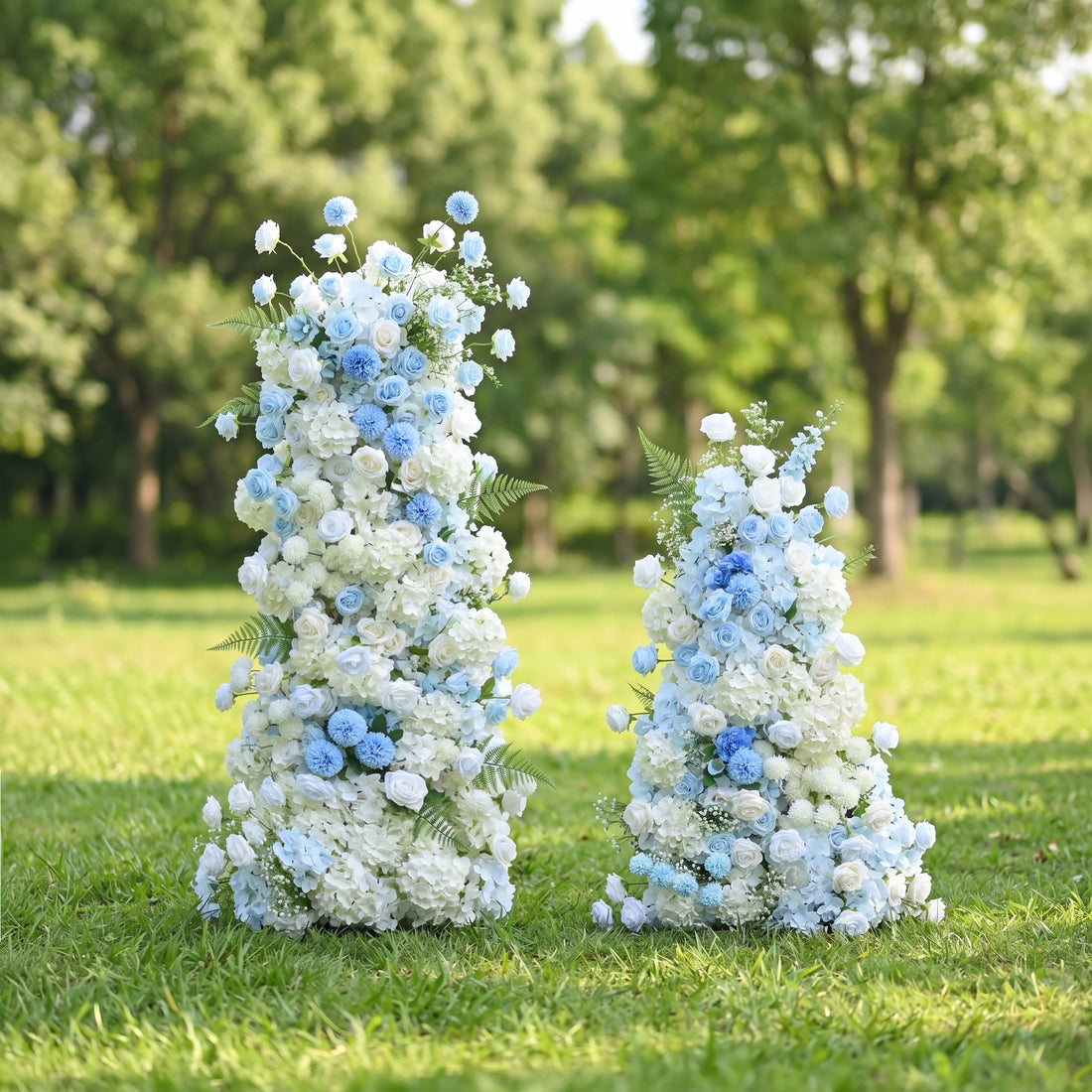 Amarora 3D Blue &amp; White Artificial Flower Pillar Wedding Backdrop Arch KT Board Decor Floral Arrangement