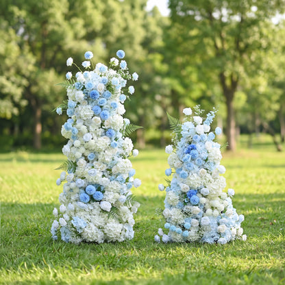 Amarora 3D Blue &amp; White Artificial Flower Pillar Wedding Backdrop Arch KT Board Decor Floral Arrangement