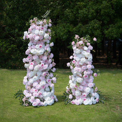 Amora Pink &amp; White Artificial Flower Pillar Wedding Arch KT Board Decor Floral Arrangement