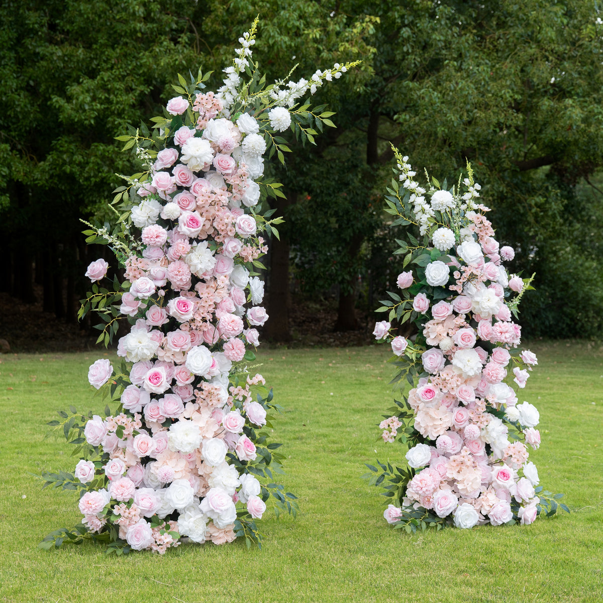 Amora Pink &amp; White Artificial Flower Pillar Wedding Arch KT Board Decor Floral Arrangement