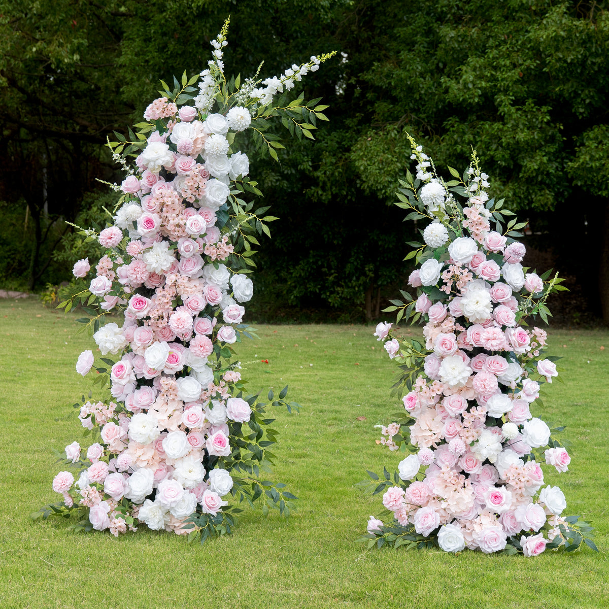 Amora Pink &amp; White Artificial Flower Pillar Wedding Arch KT Board Decor Floral Arrangement