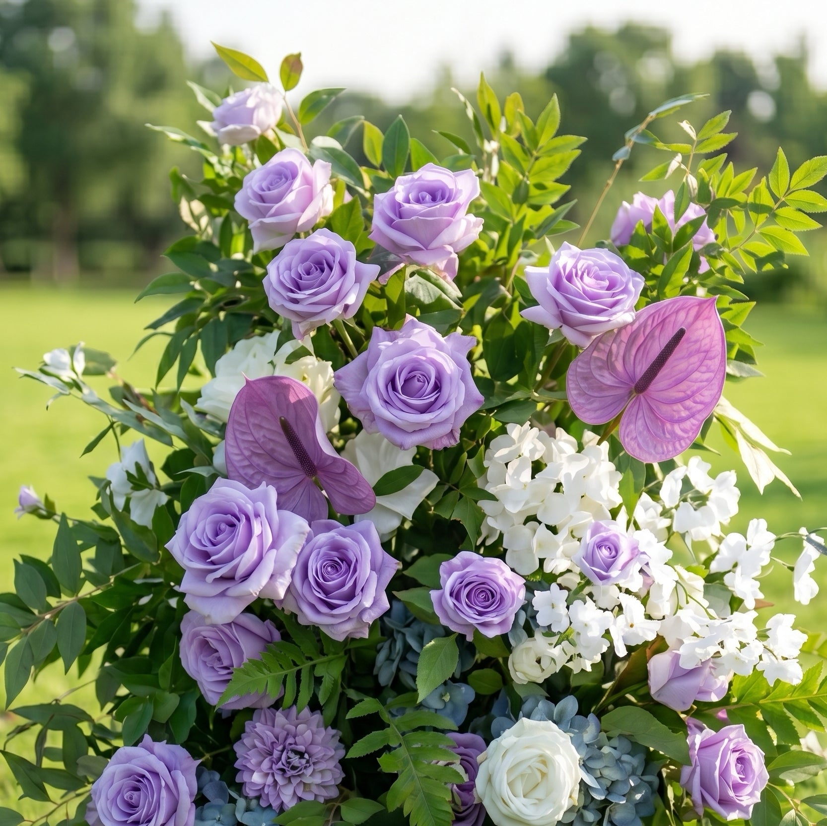 Arora 3D Purple Artificial Flower Pillar Wedding Backdrop Arch KT Board Decor Floral Arrangement Without Stand