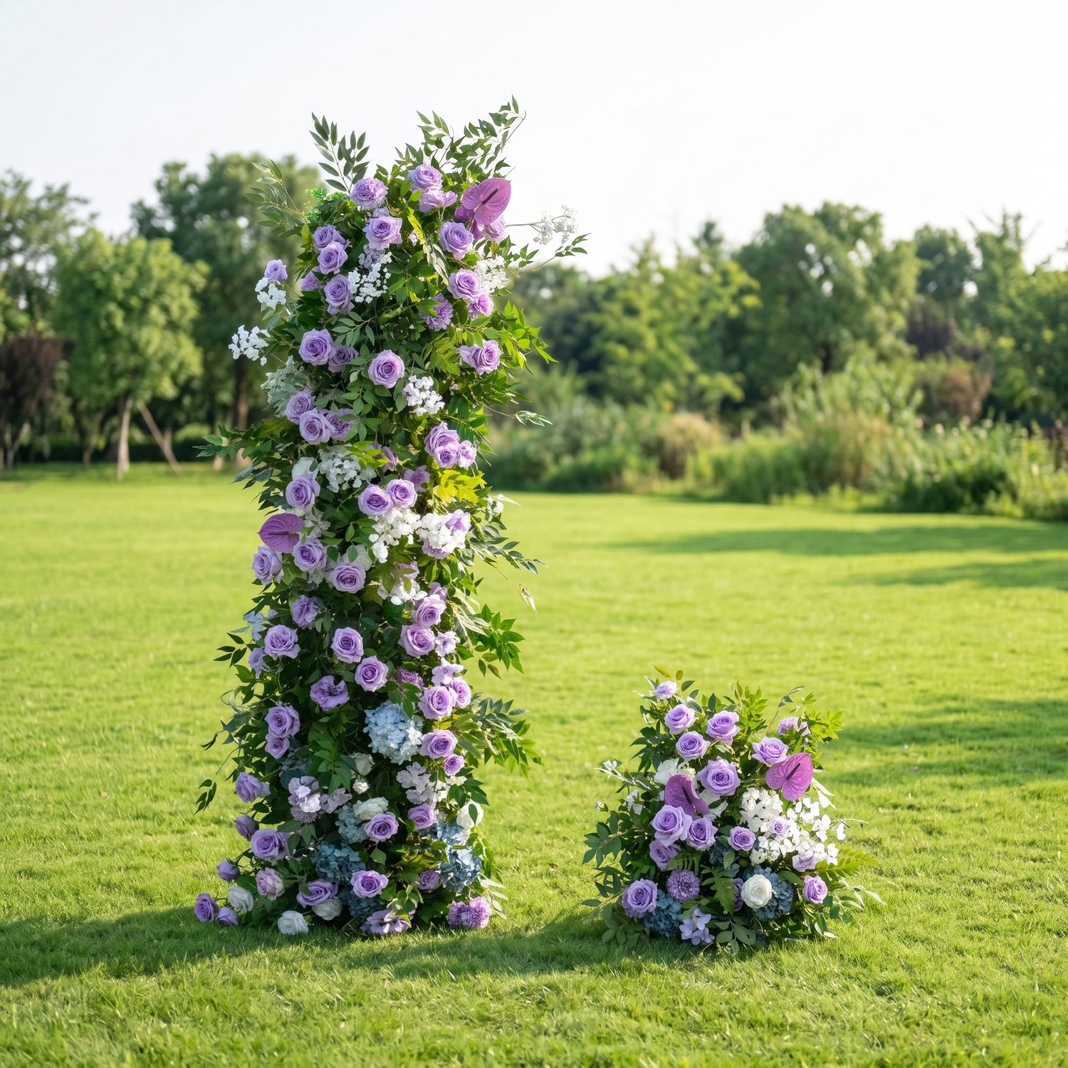 Arora 3D Purple Artificial Flower Pillar Wedding Backdrop Arch KT Board Decor Floral Arrangement Without Stand