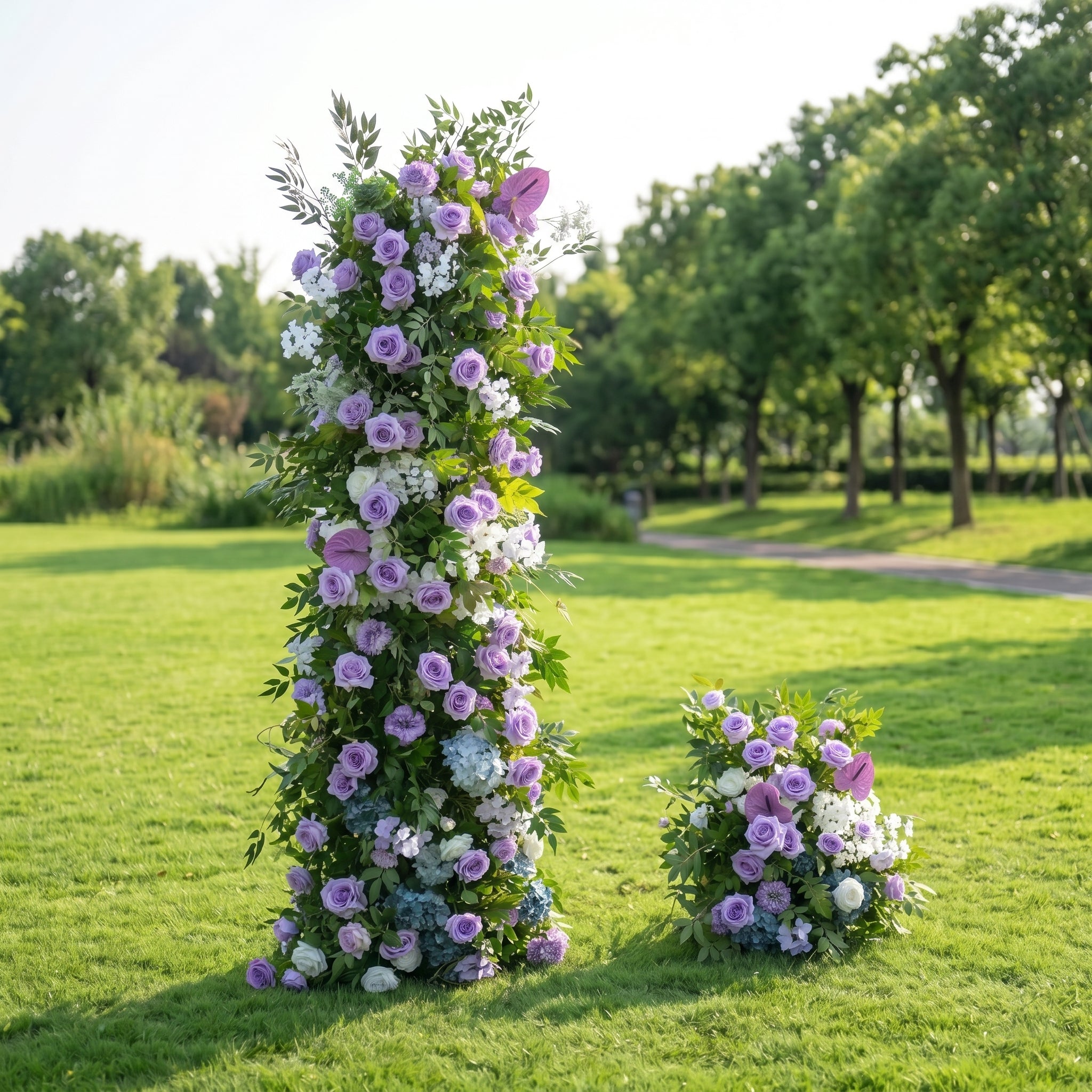 Arora 3D Purple Artificial Flower Pillar Wedding Backdrop Arch KT Board Decor Floral Arrangement Without Stand