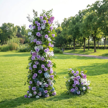 Arora 3D Purple Artificial Flower Pillar Wedding Backdrop Arch KT Board Decor Floral Arrangement Without Stand