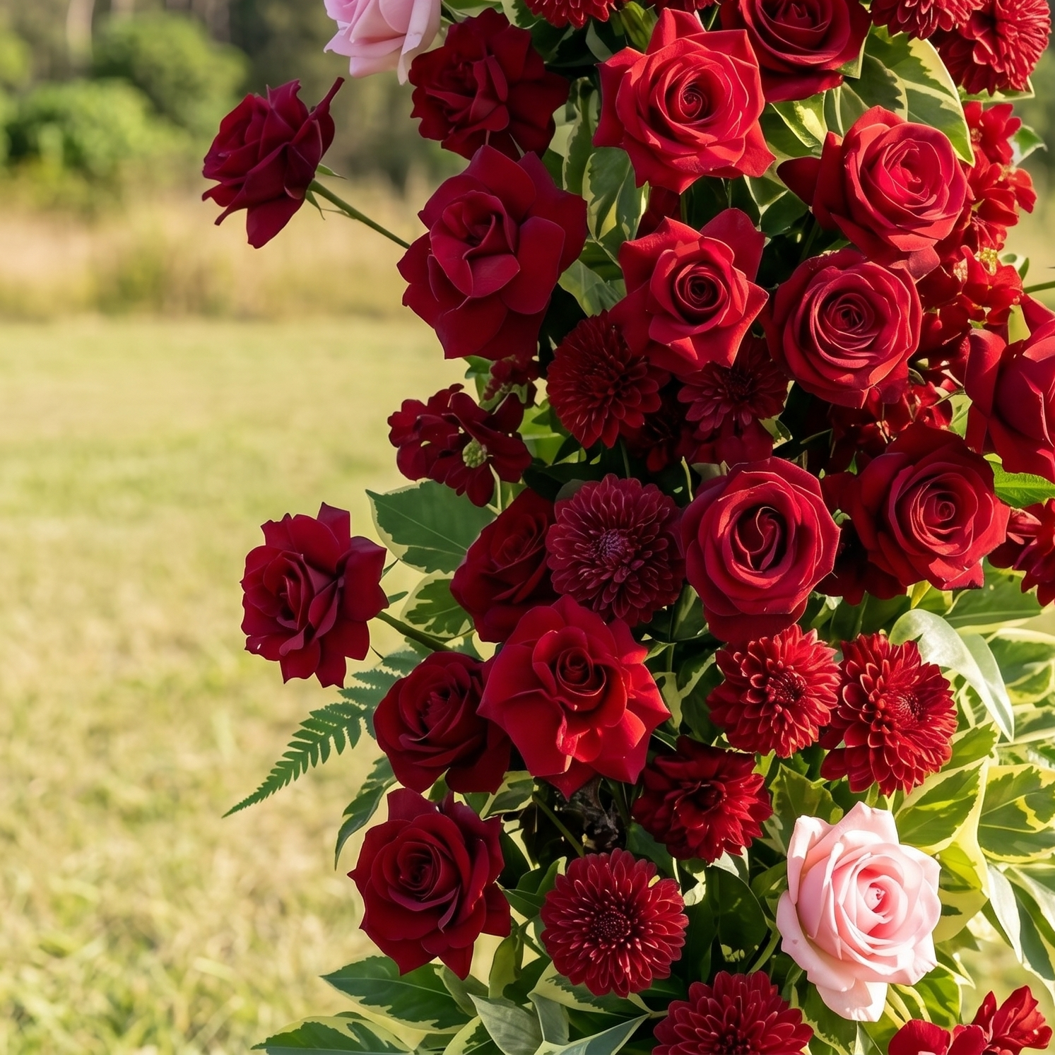 Berry 3D Red Artificial Flower Pillar Wedding Backdrop Arch KT Board Decor Floral Arrangement