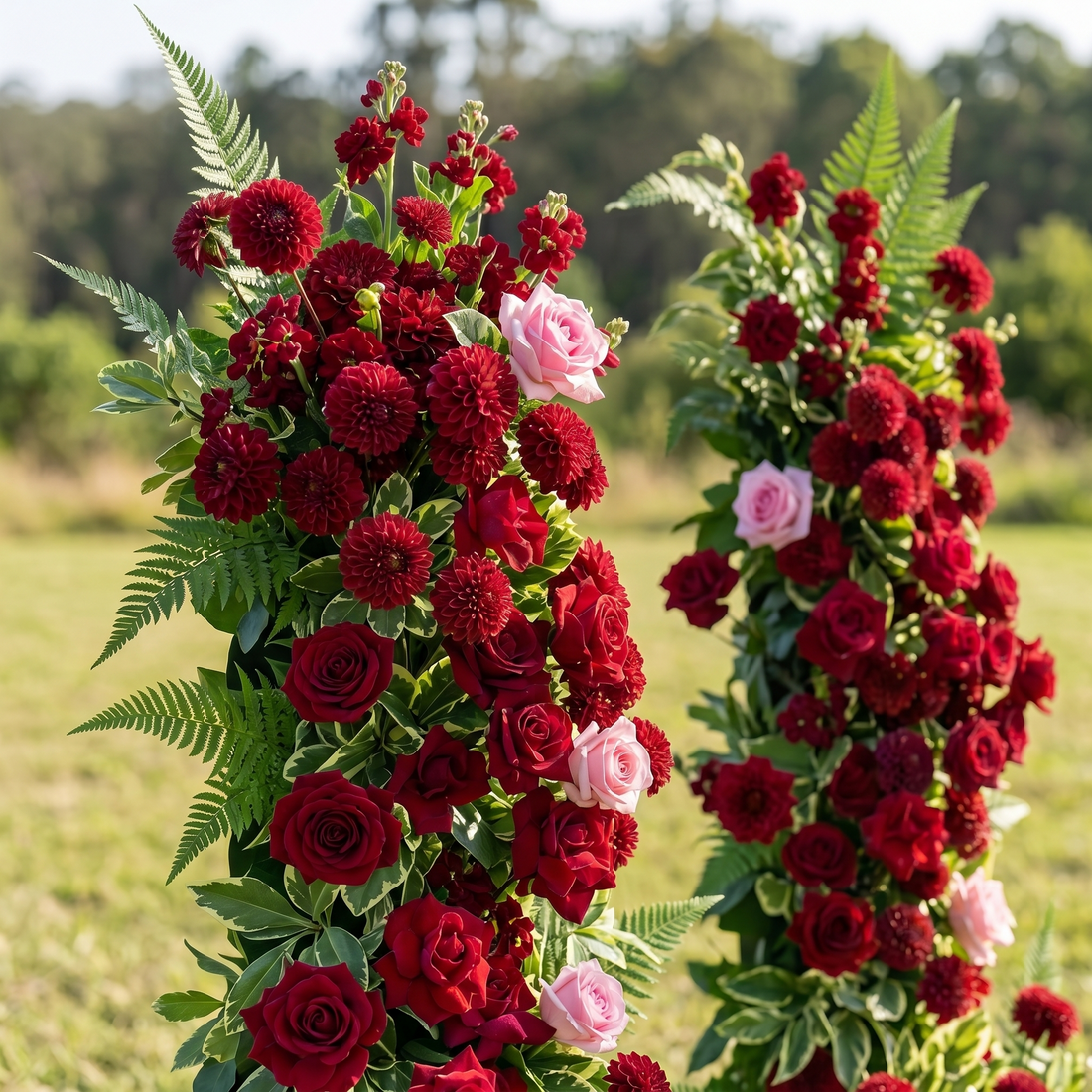 Berry 3D Red Artificial Flower Pillar Wedding Backdrop Arch KT Board Decor Floral Arrangement