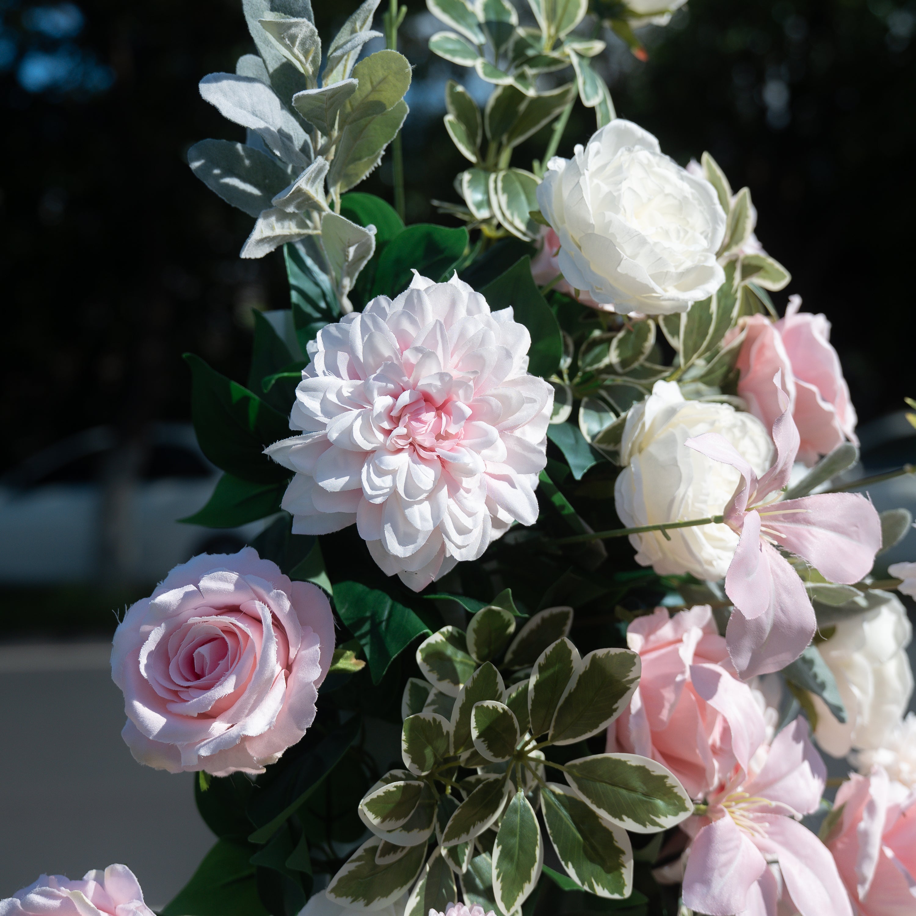 Birch Pink 3D Floral Pillar Wedding Arch, flower detail