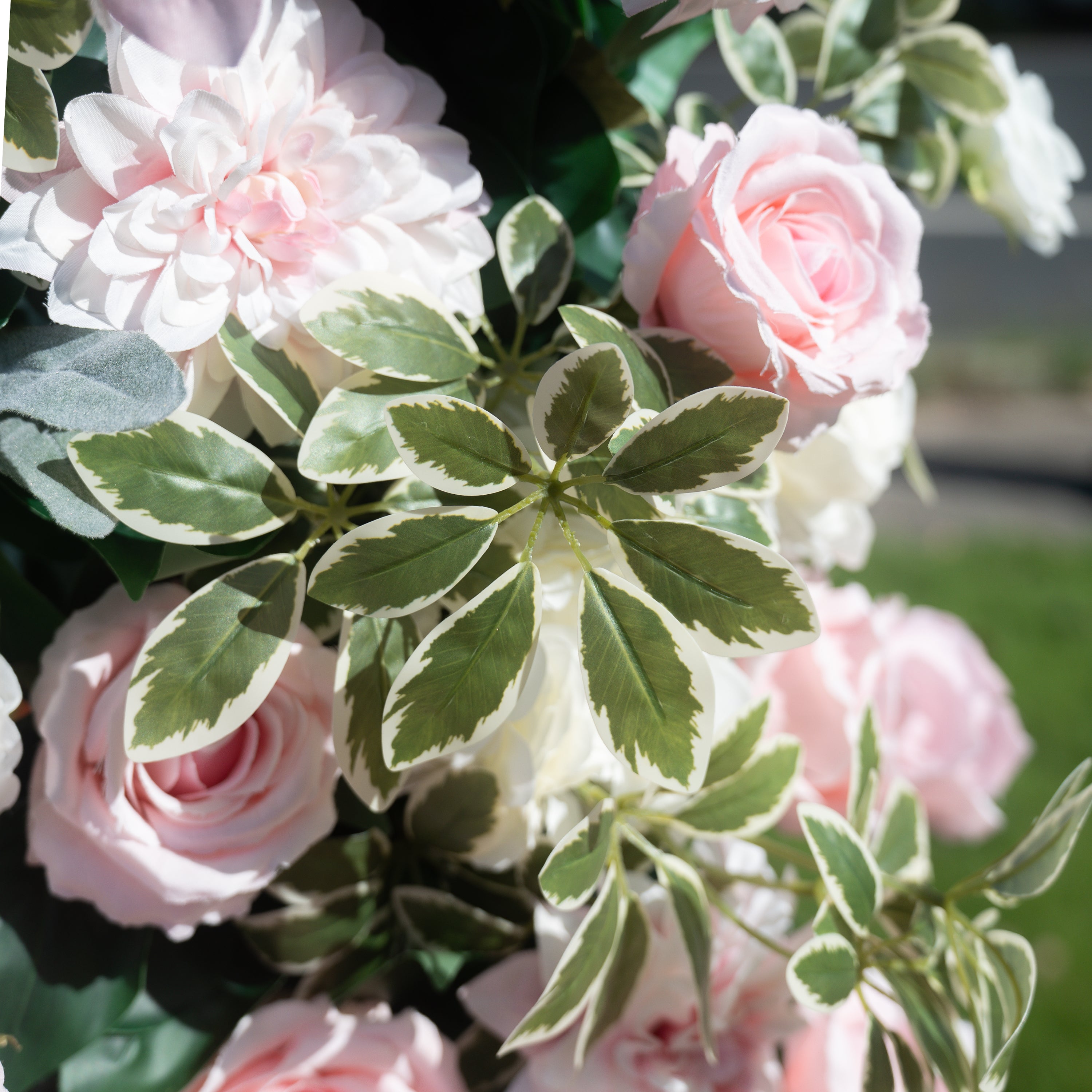 Birch Pink 3D Floral Pillar Wedding Arch, flower detail