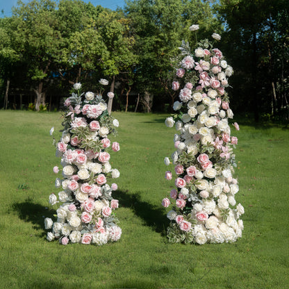 Birch Pink 3D Floral Pillar Wedding Arch, front view