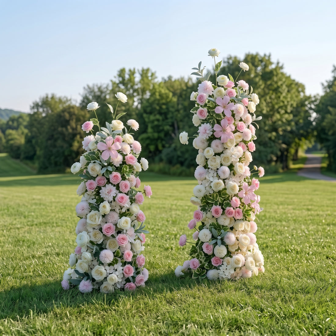 Birch 3D Pink Artificial Flower Pillar Wedding Backdrop Arch KT Board Decor Floral Arrangement