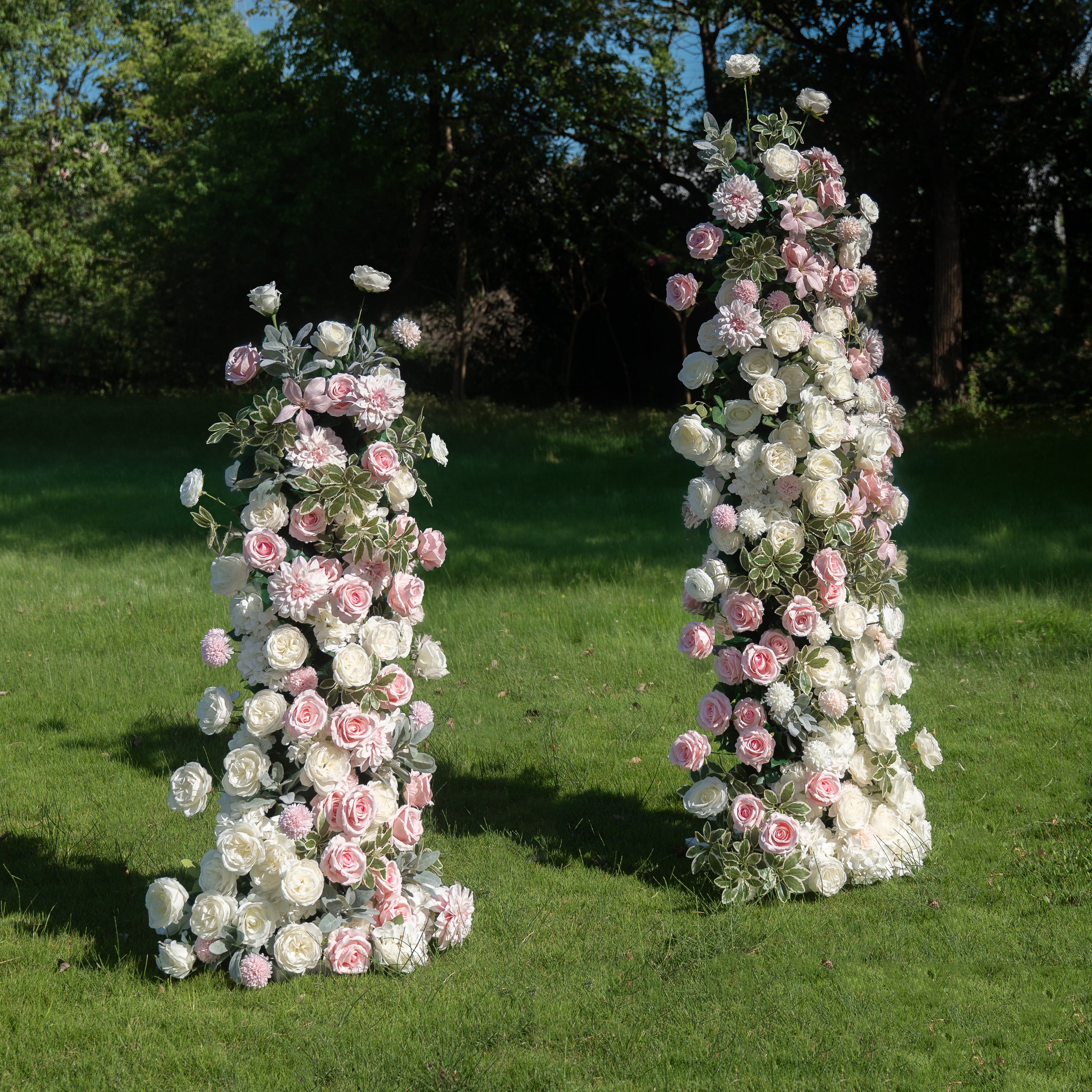 Birch Pink 3D Floral Pillar Wedding Arch, left view