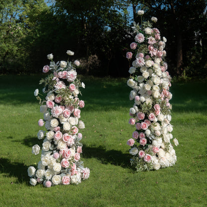 Birch Pink 3D Floral Pillar Wedding Arch, left view
