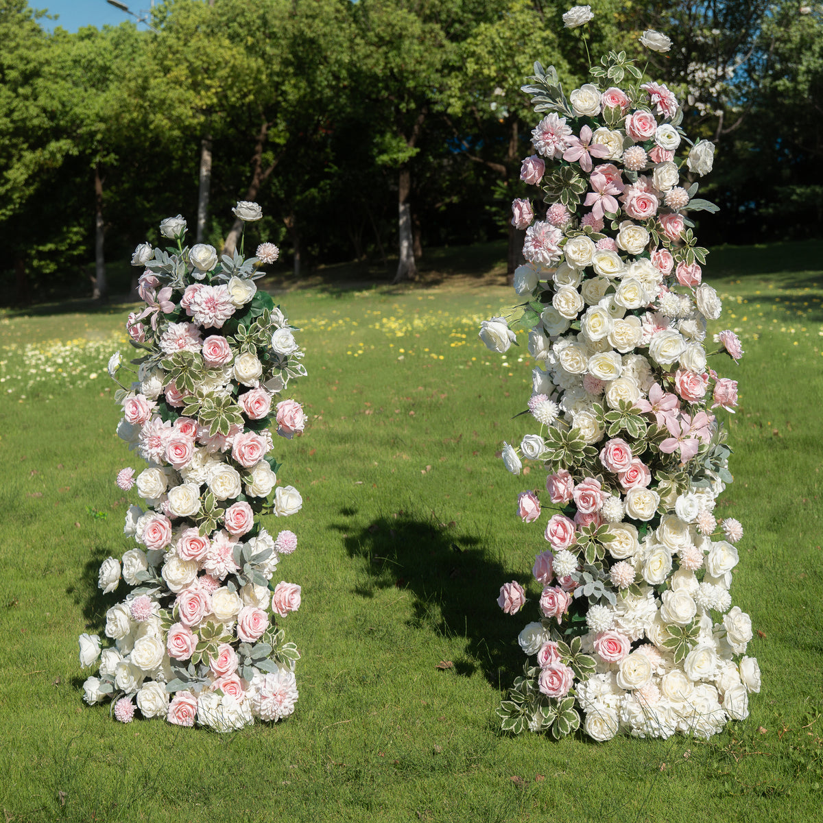 Birch Pink 3D Floral Pillar Wedding Arch, right view